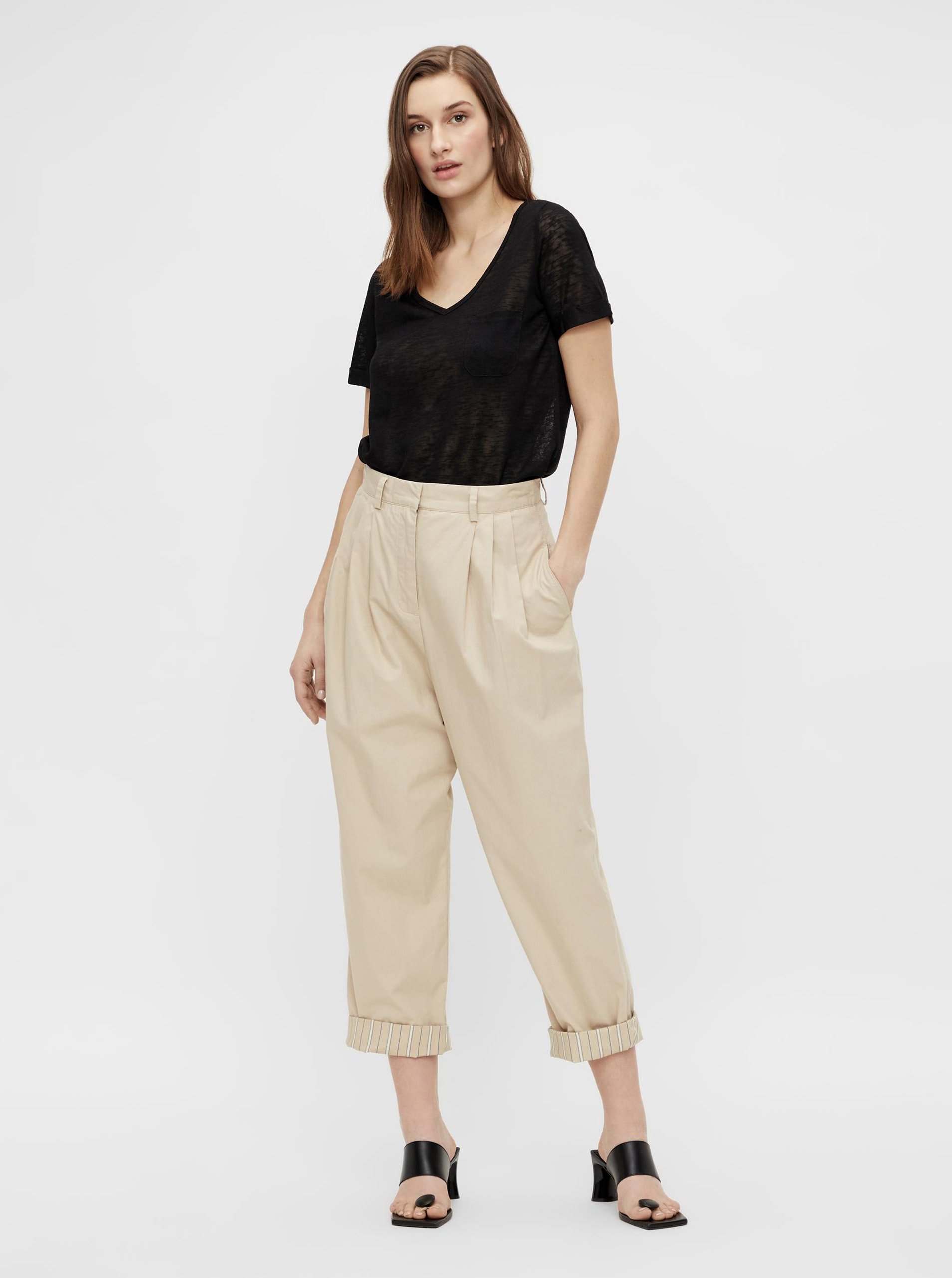 Cream Shortened Trousers . OBJECT Nancy - Women