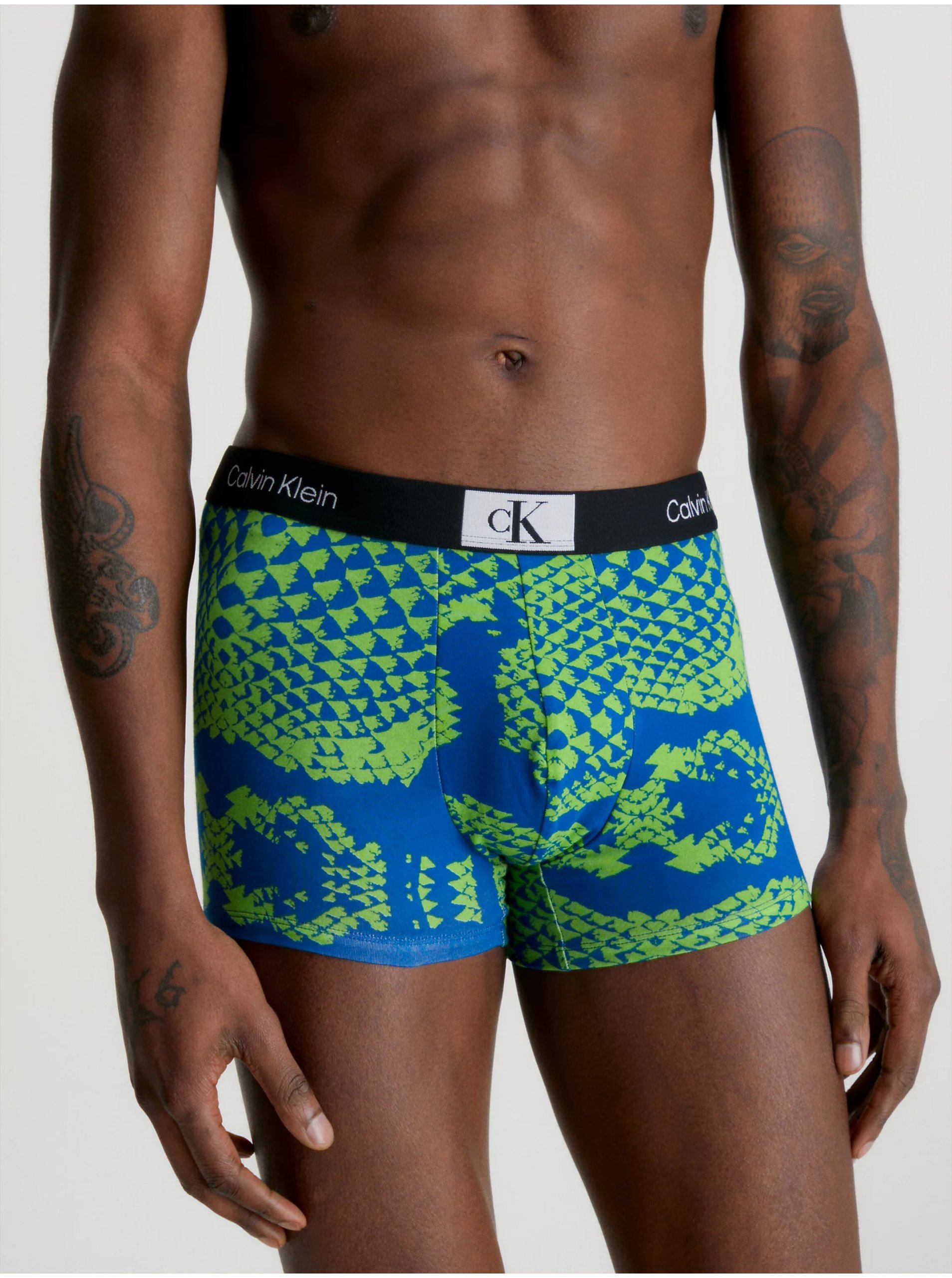 Zeleno-modré Pánské Vzorované Boxerky Calvin Klein Underwear - Pánské