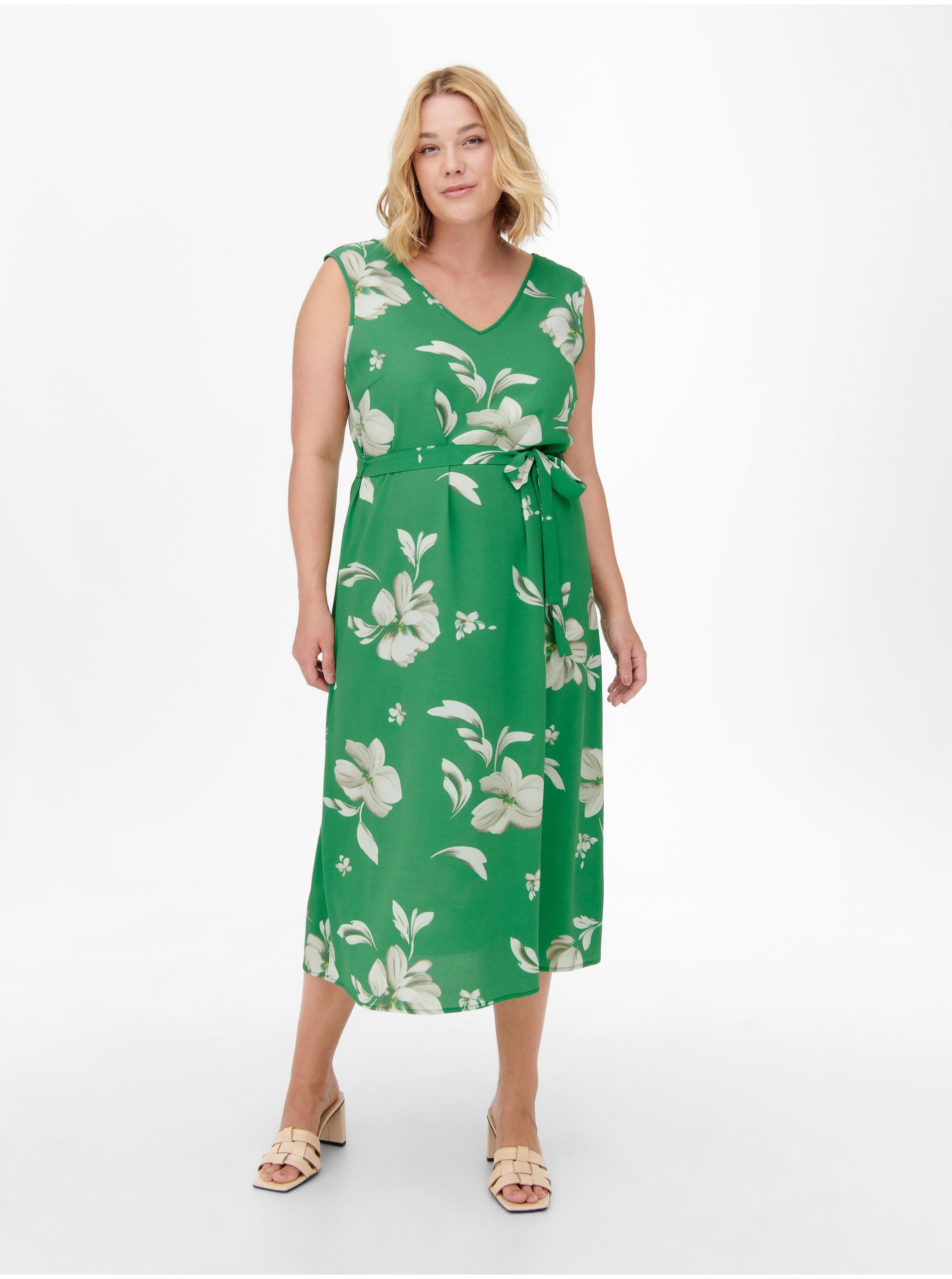 Green Floral Midish With Tie ONLY CARMAKOMA Luxmille - Women