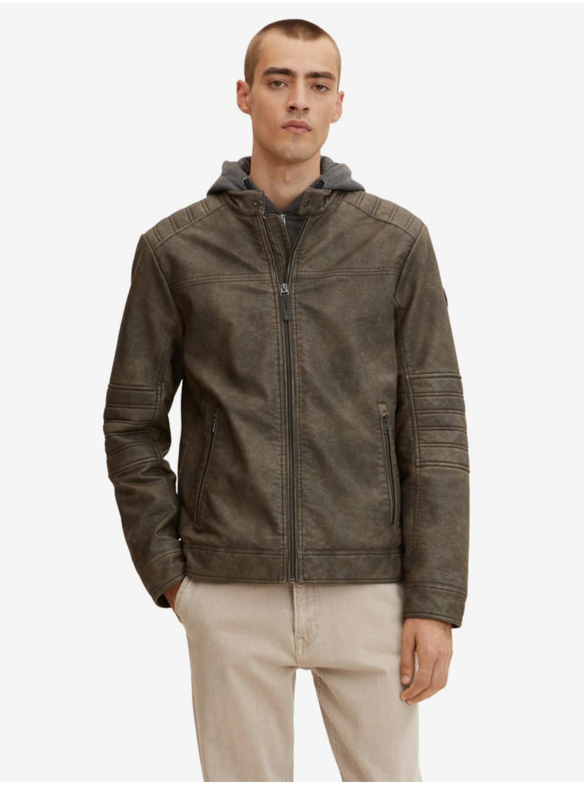 Brown Men's Leatherette Jacket with Sweatshirt Insert Tom Tailor - Men