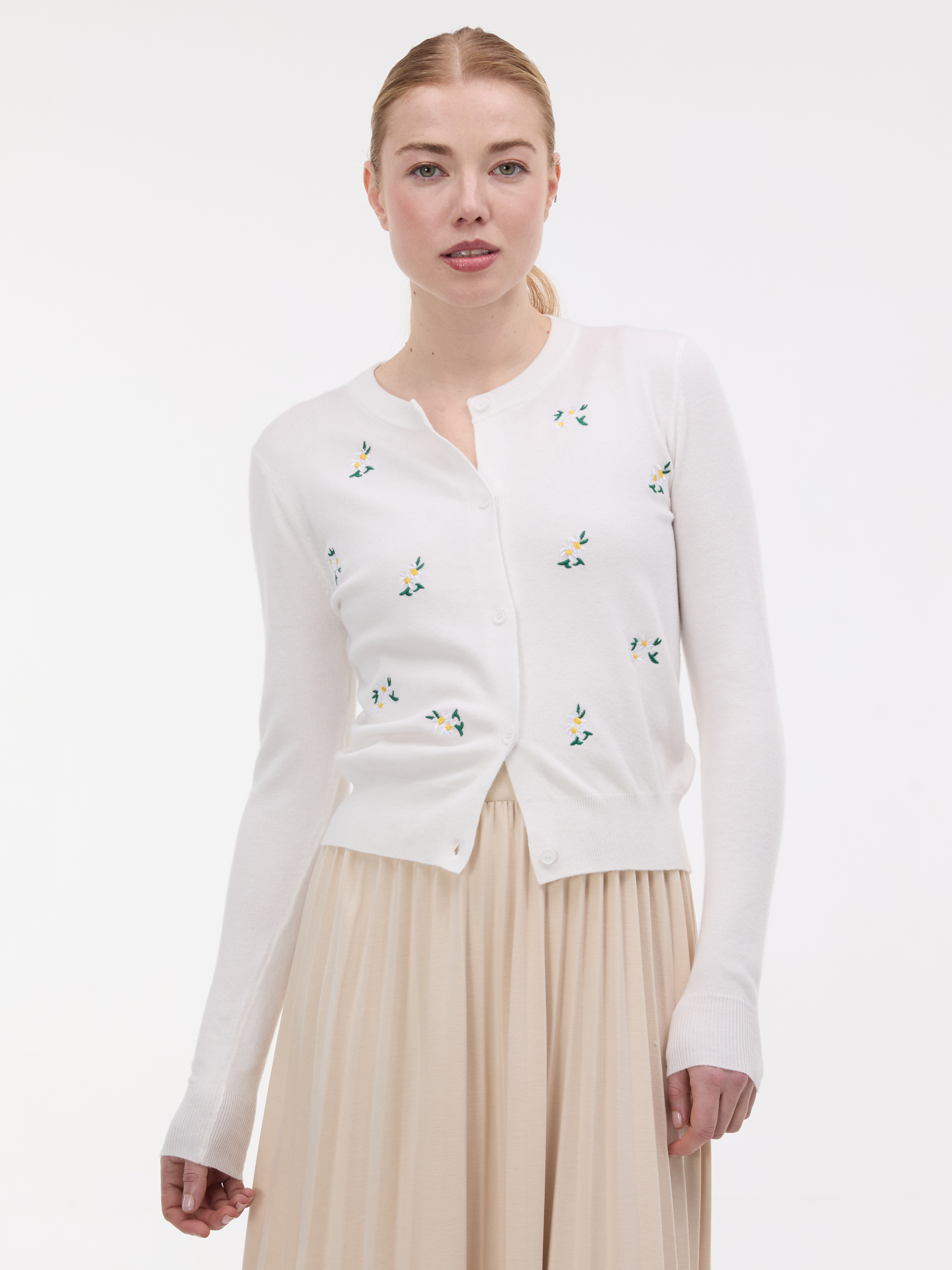 Кремаст дамски кардиган с бродерия ORSAY