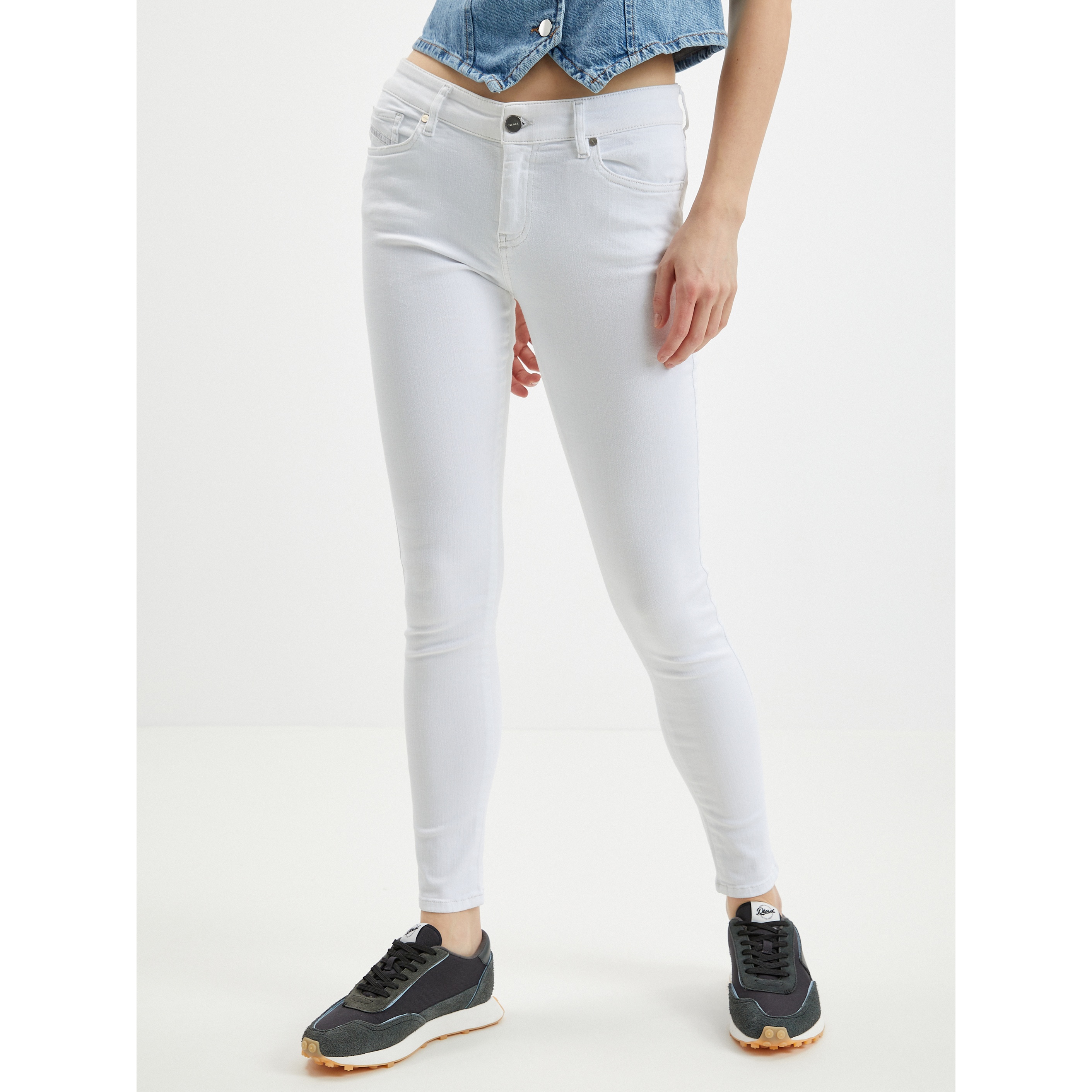 White Women's Cropped Skinny Fit Diesel Jeans - Women's
