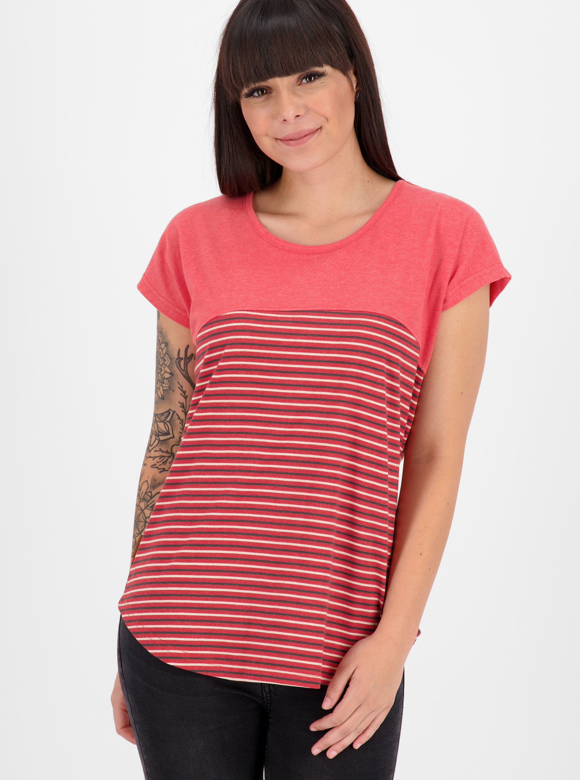 Levně Červené dámské pruhované tričko Alife and Kickin - Dámské