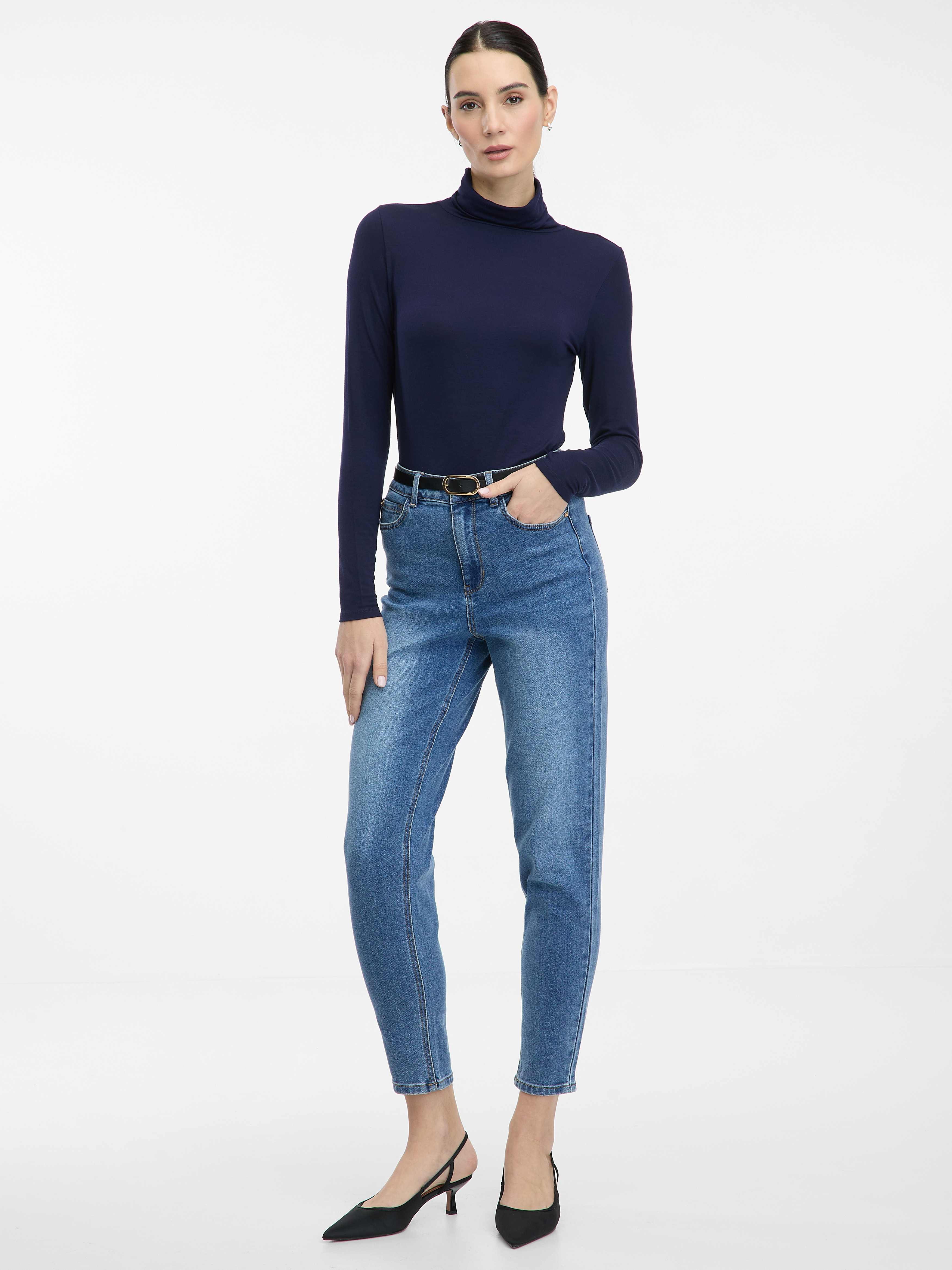 Navy Blue Women's T-Shirt with Turtleneck ORSAY - Women's