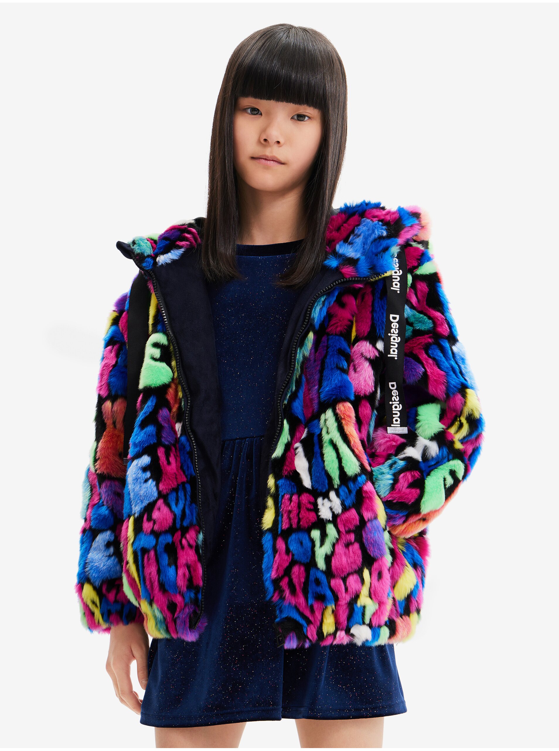 Blue-pink Girls' Patterned Hooded Jacket Desigual Gadele - Girls