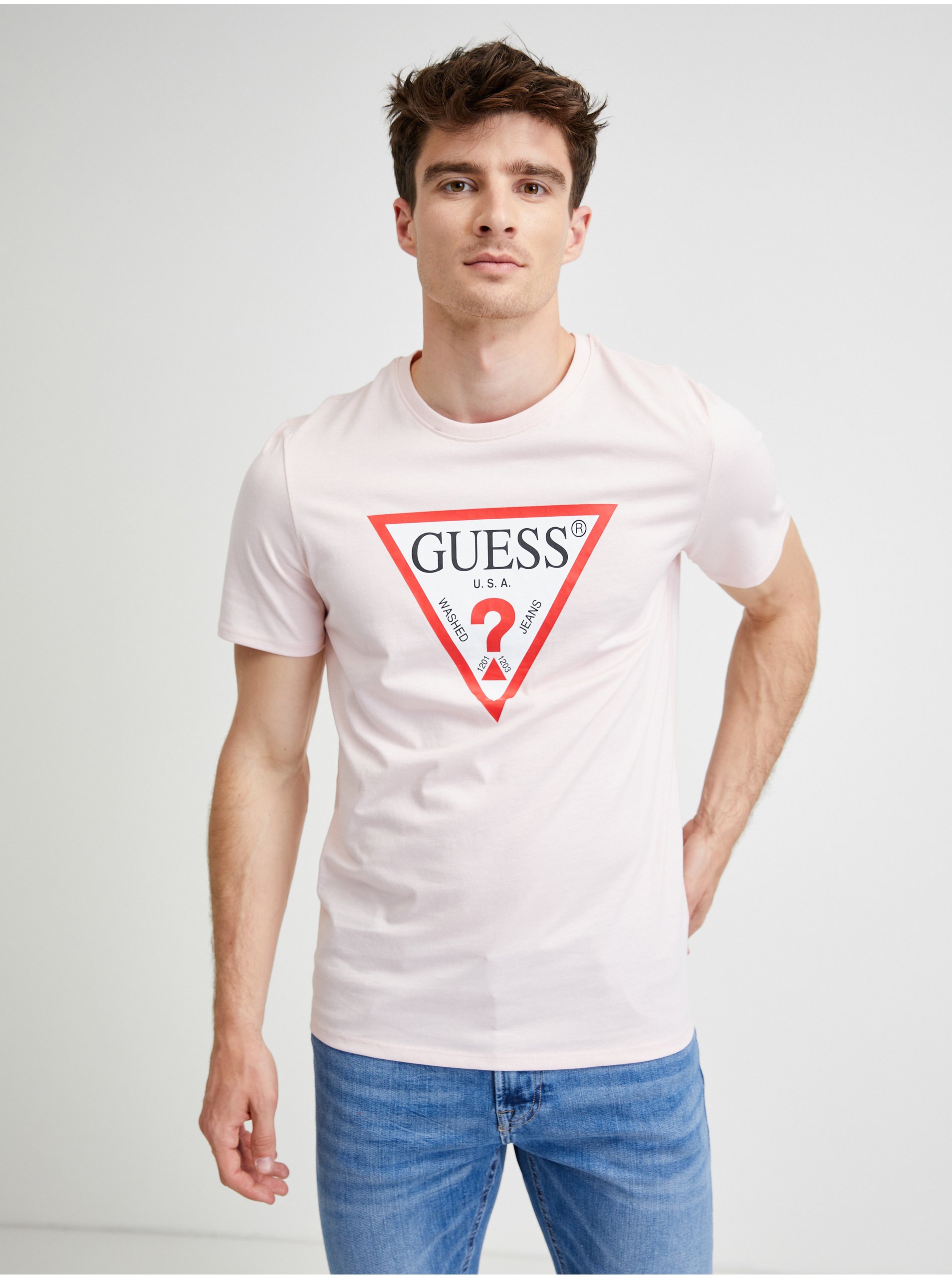 Svetloružové pánske tričko Guess - pánske