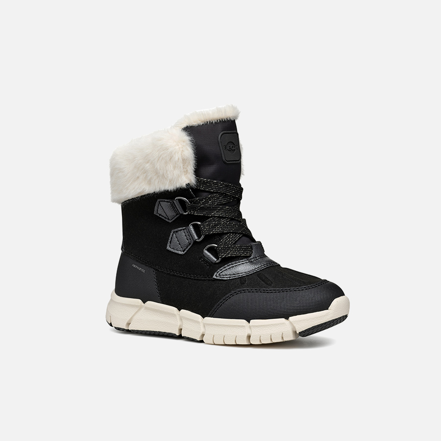 Black Girls Ankle Boots Geox Flexiper B AB - Girls