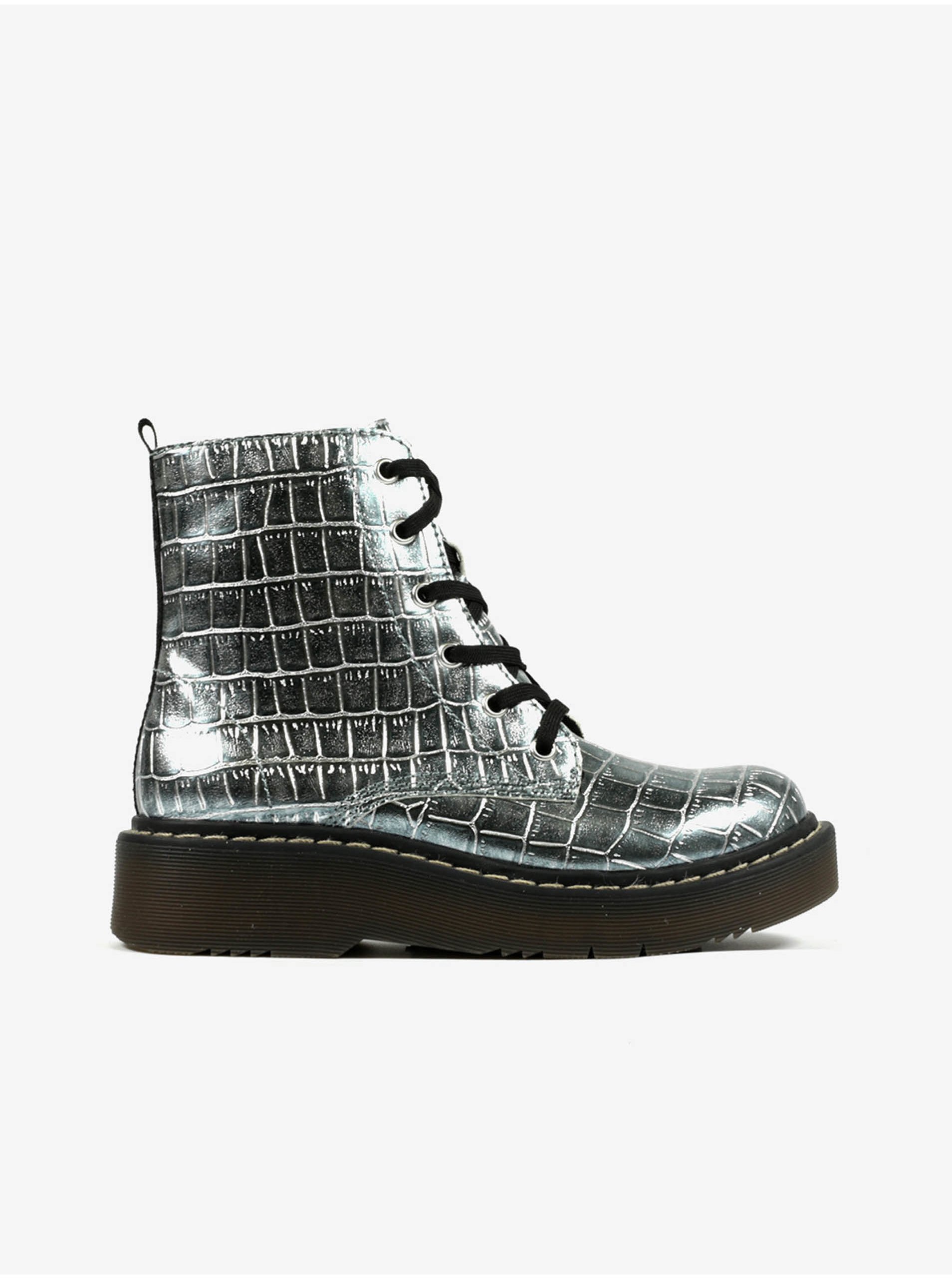 Levně Richter Holčičí kotníkové boty ve stříbrné barvě se zvířecím vzorem Rich - Holky