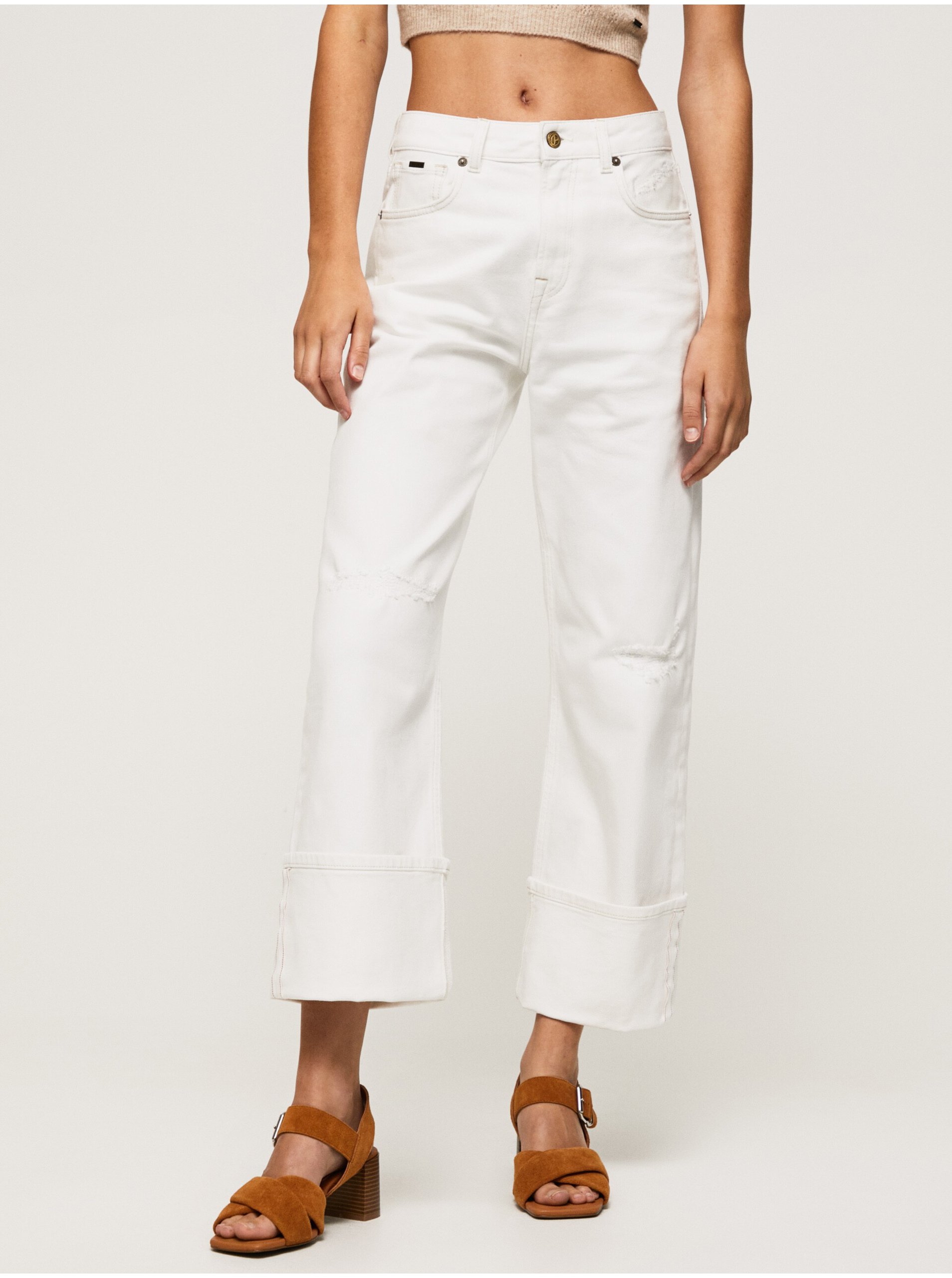 Levně Bílé dámské straight fit džíny Pepe Jeans - Dámské