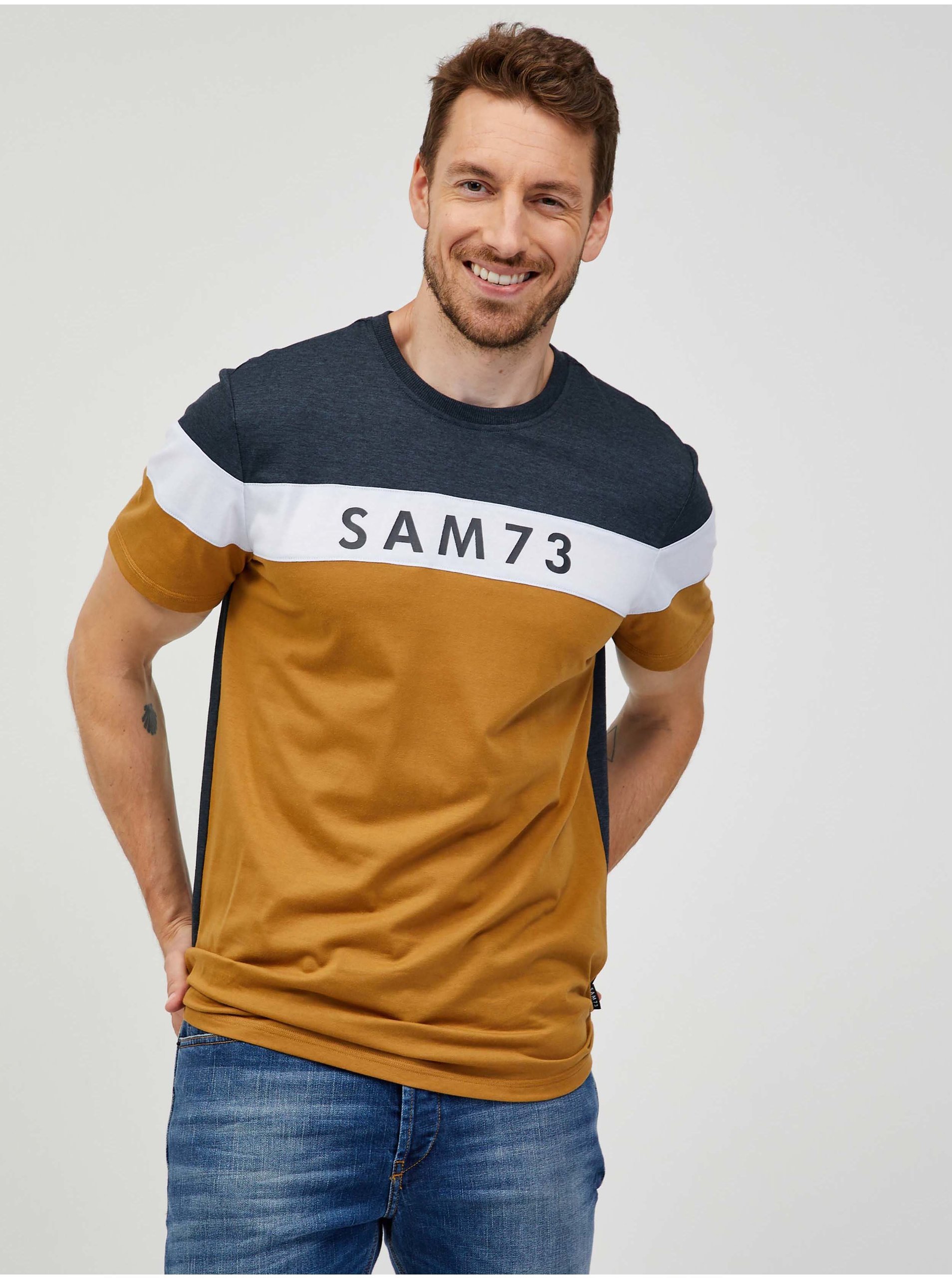 Levně SAM73 Šedo-hnědé pánské tričko SAM 73 Kavix - Pánské