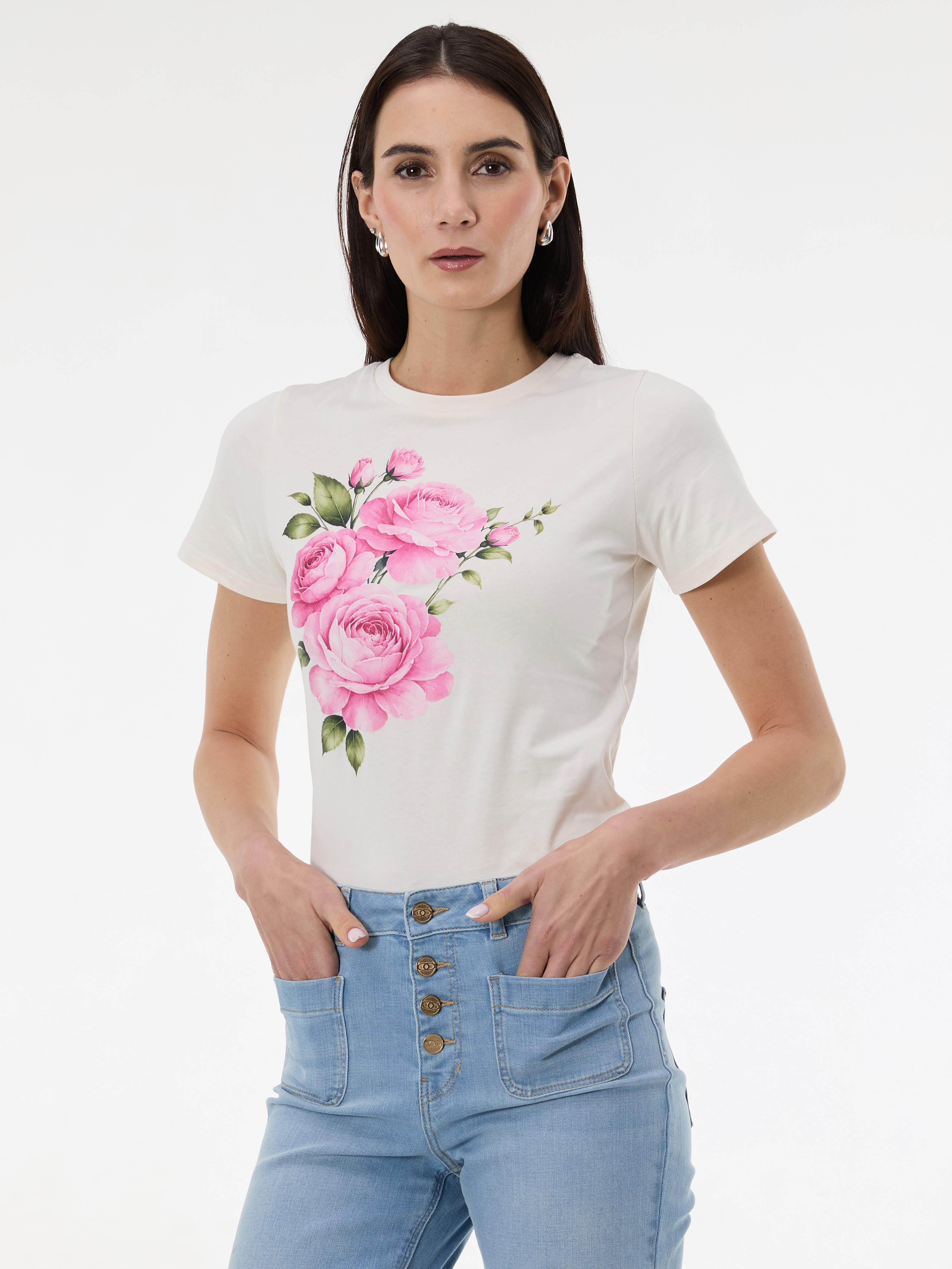 Кремава дамска тениска с щампа ORSAY