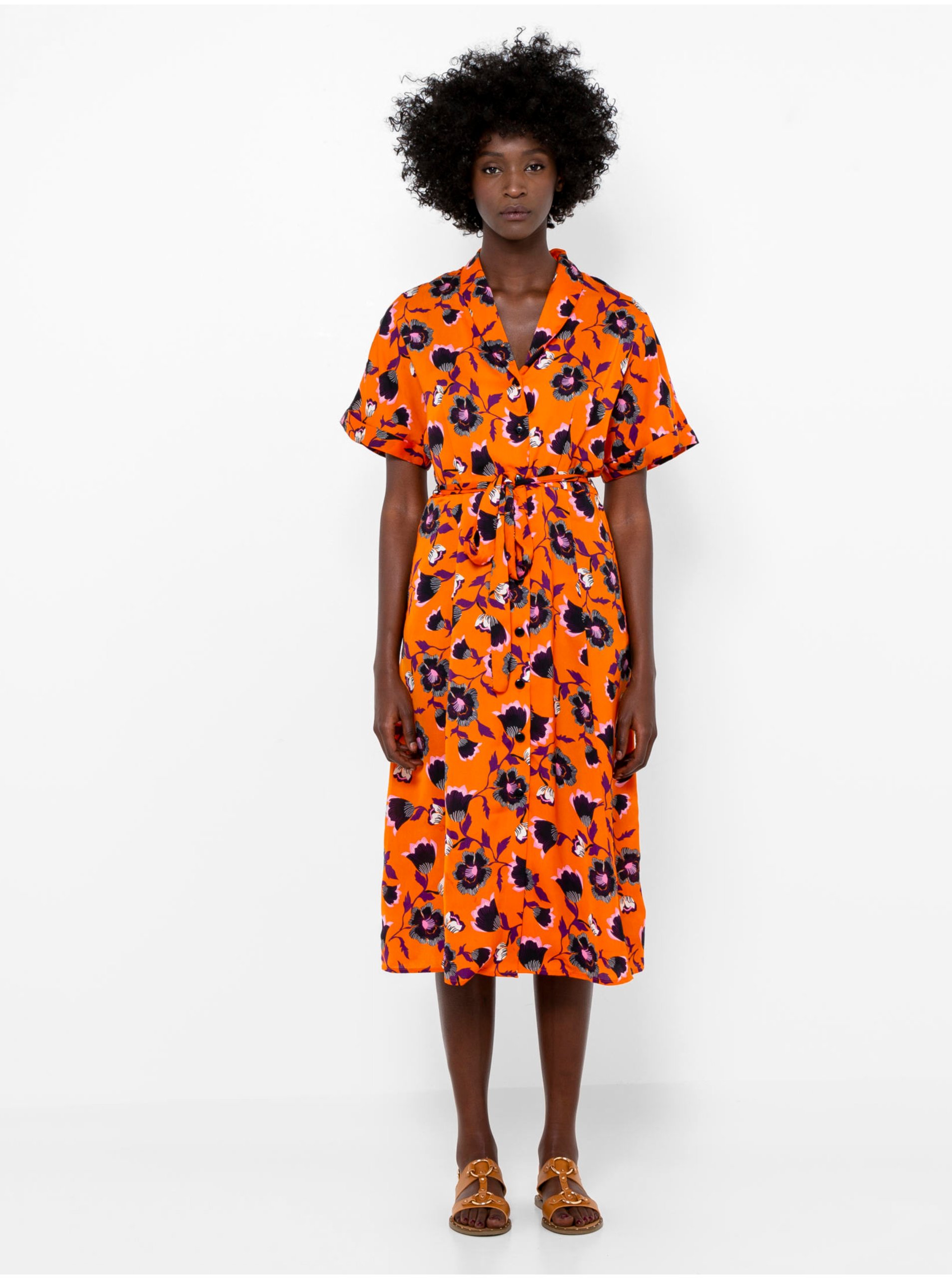 Orange Floral Shirt Dress CAMAIEU - Women