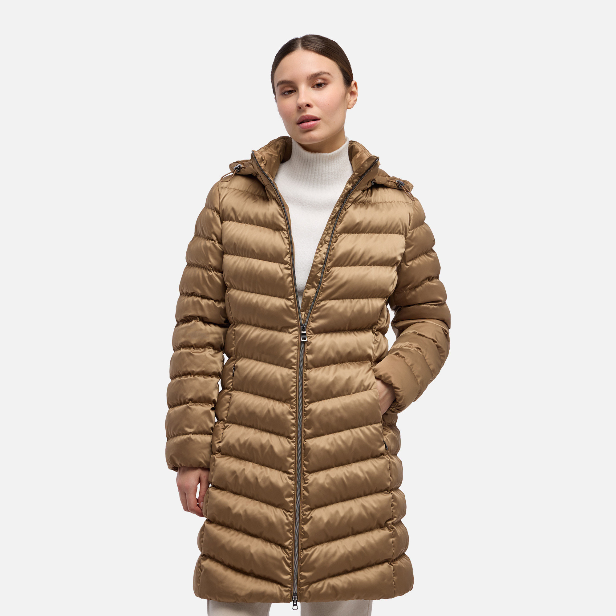 Geacă de damă maro deschis cu puf Geox Zosma