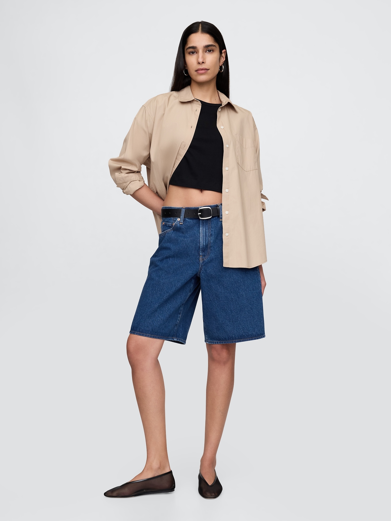 GAP Džínové kraťasy Mid Rise Longline - Dámské
