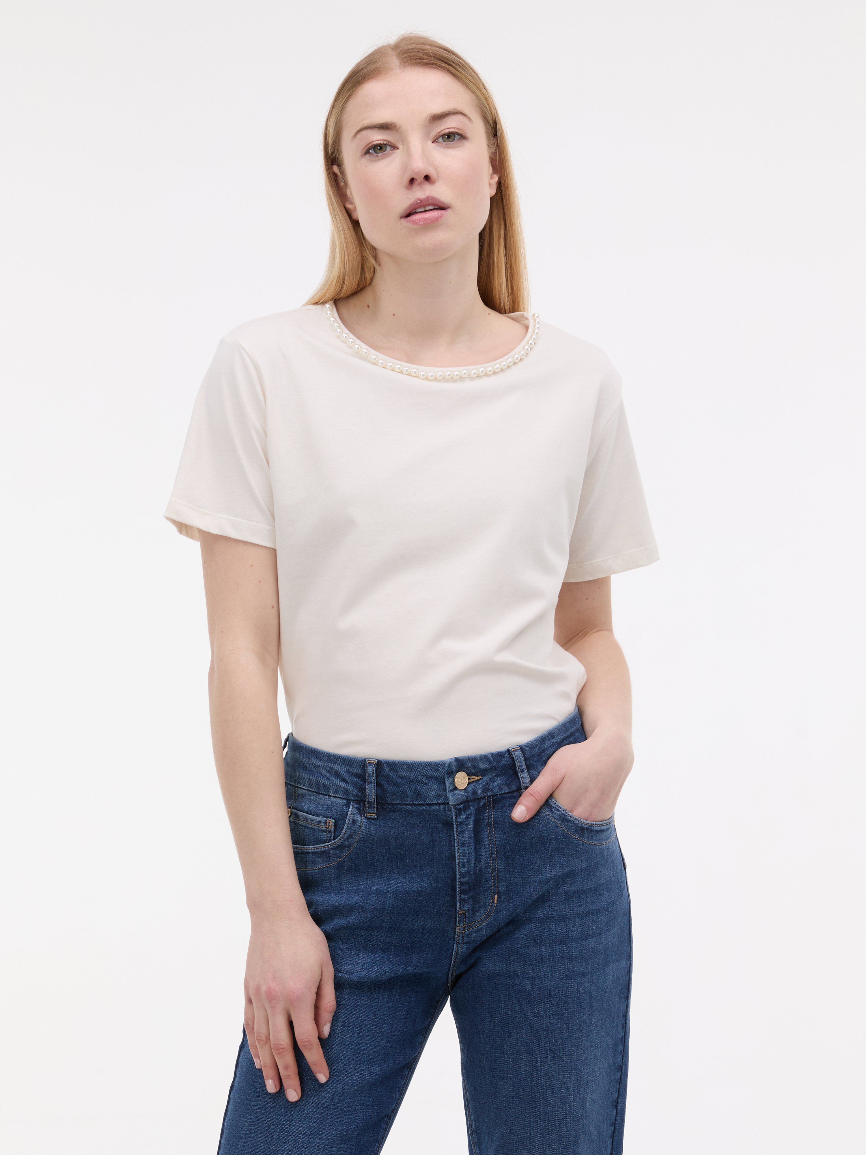 Krémové dámské triko s aplikací ORSAY