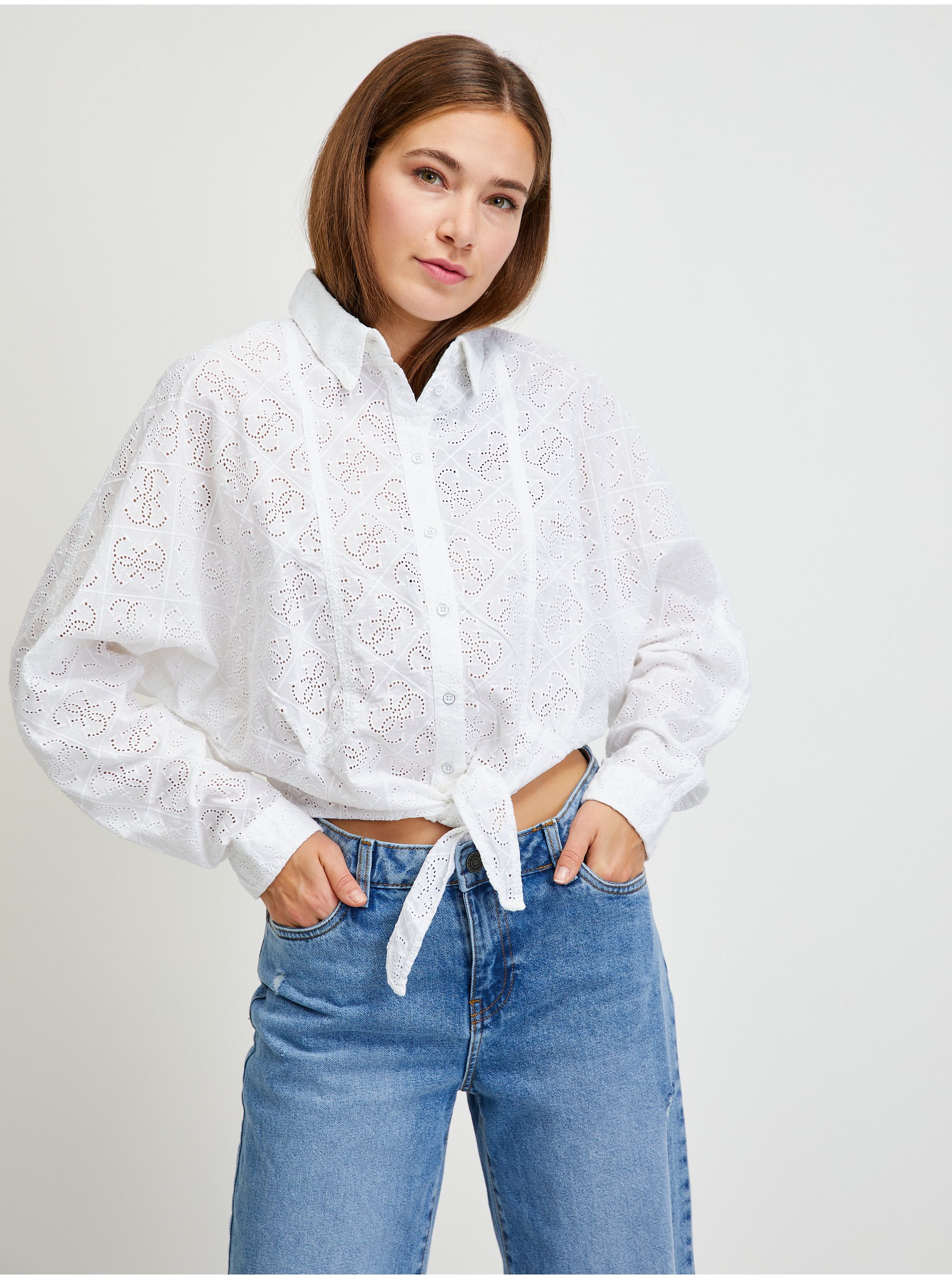 White Women Patterned Cropped Shirt Guess - Women