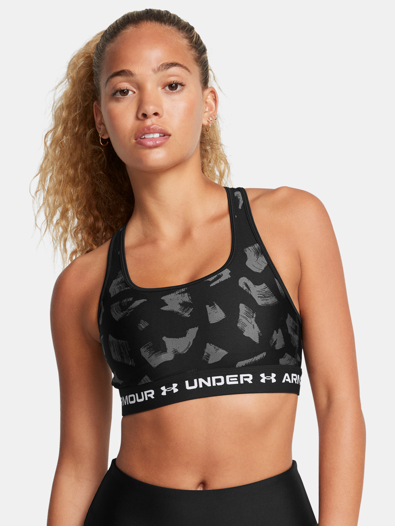 Women's bra Under Armour Crossback Mid Print-BLK - Women's