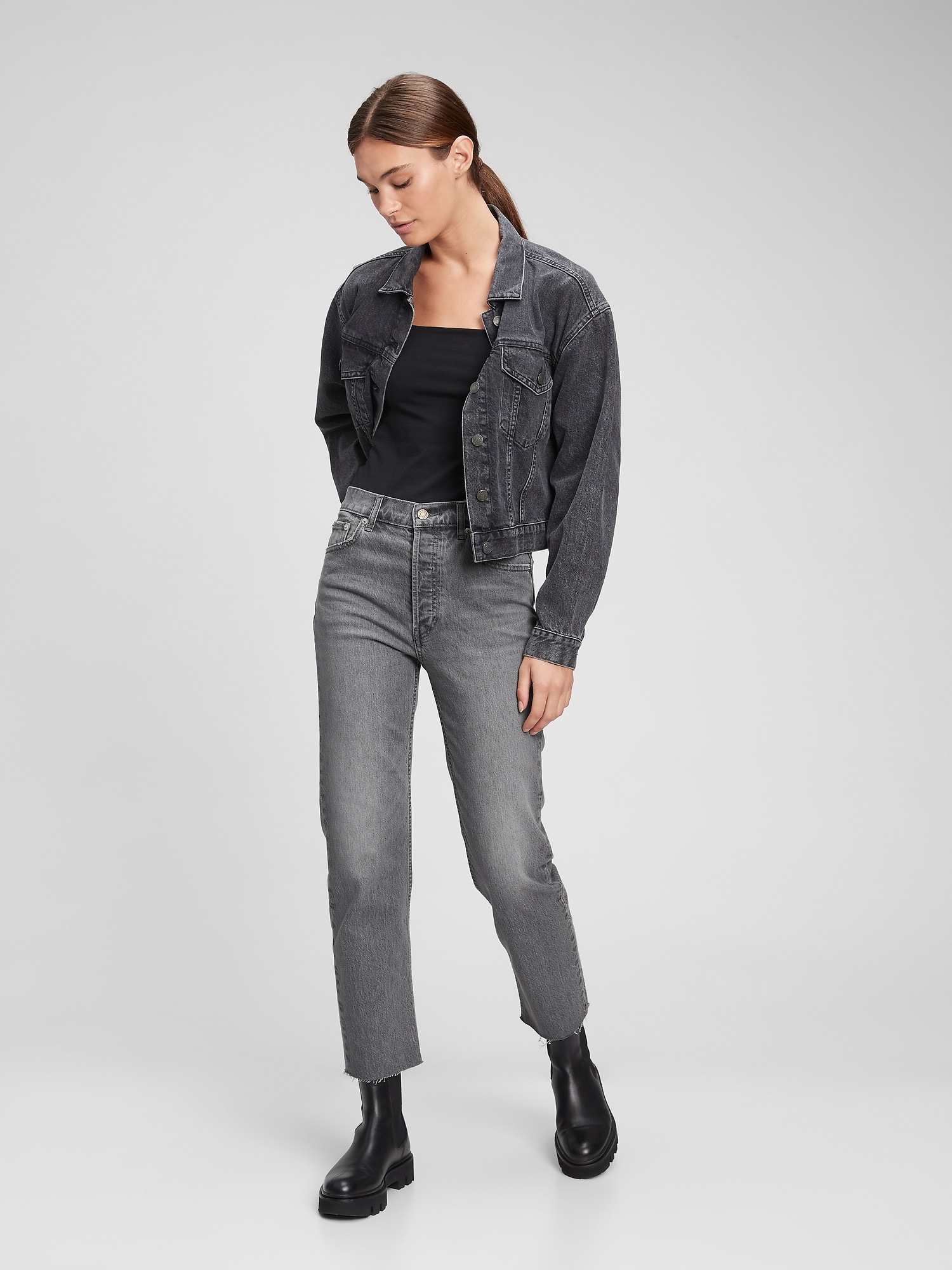 GAP Jeans Straight High Rise Grey - Women