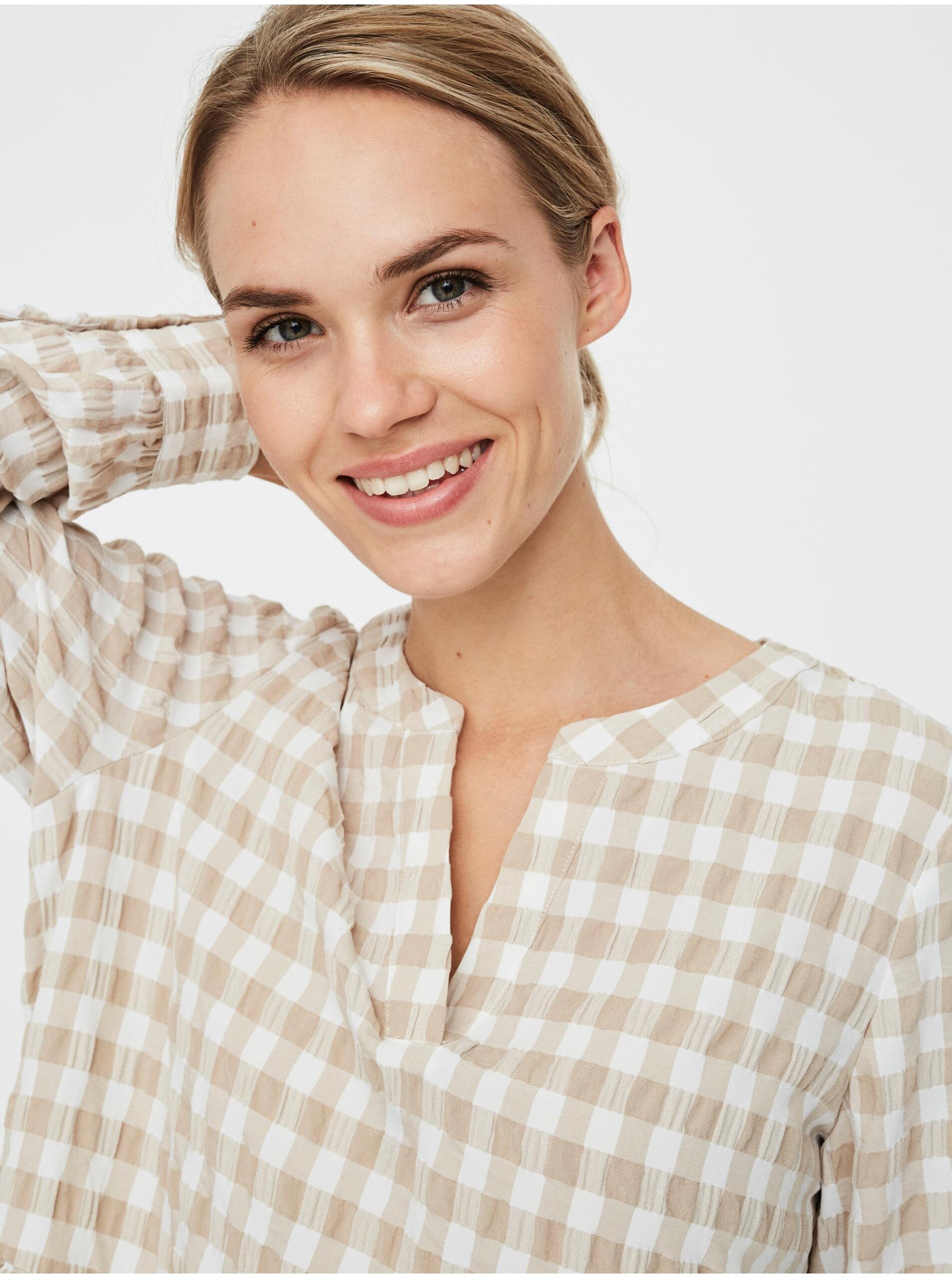White-beige checkered dress VERO MODA Kimi - Women's