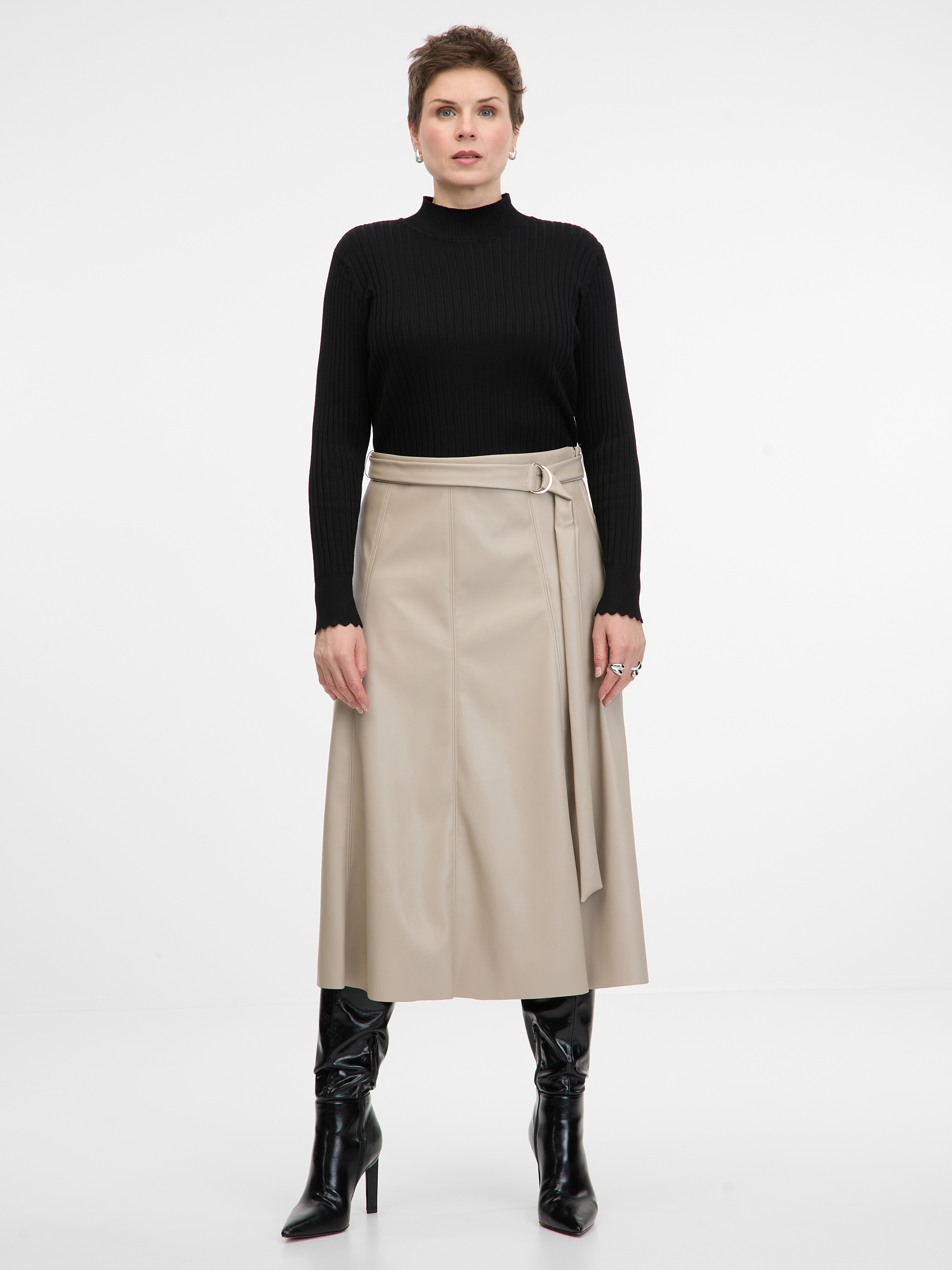 Beige women&#039;s faux leather midi skirt ORSAY - Women&#039;s