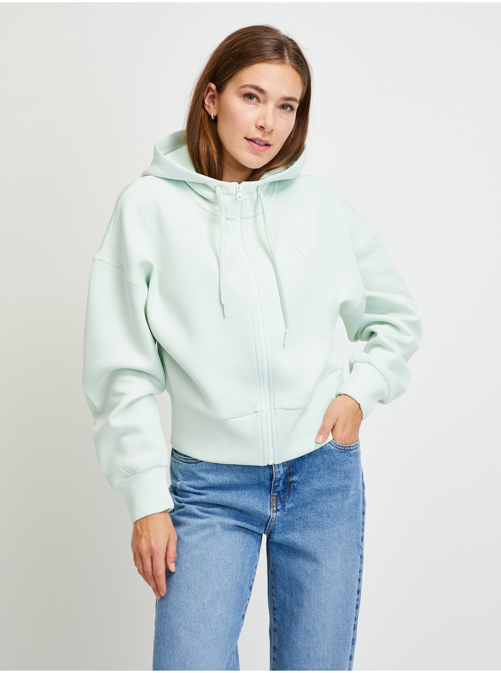 Menthol Womens Sweatshirt with Zipper and Hood Guess - Women