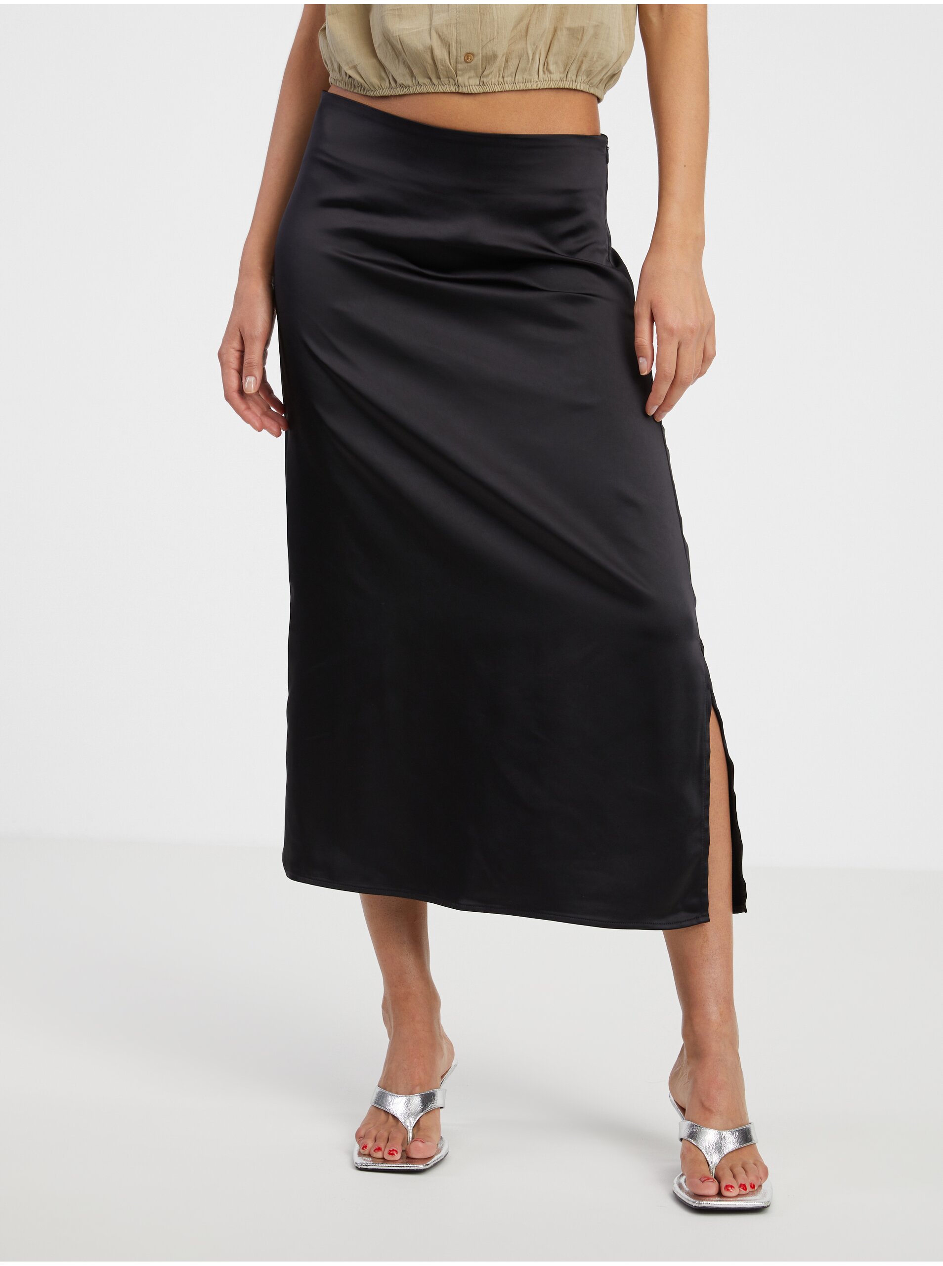 Black Ladies Satin Maxi Skirt ONLY Mayra - Women