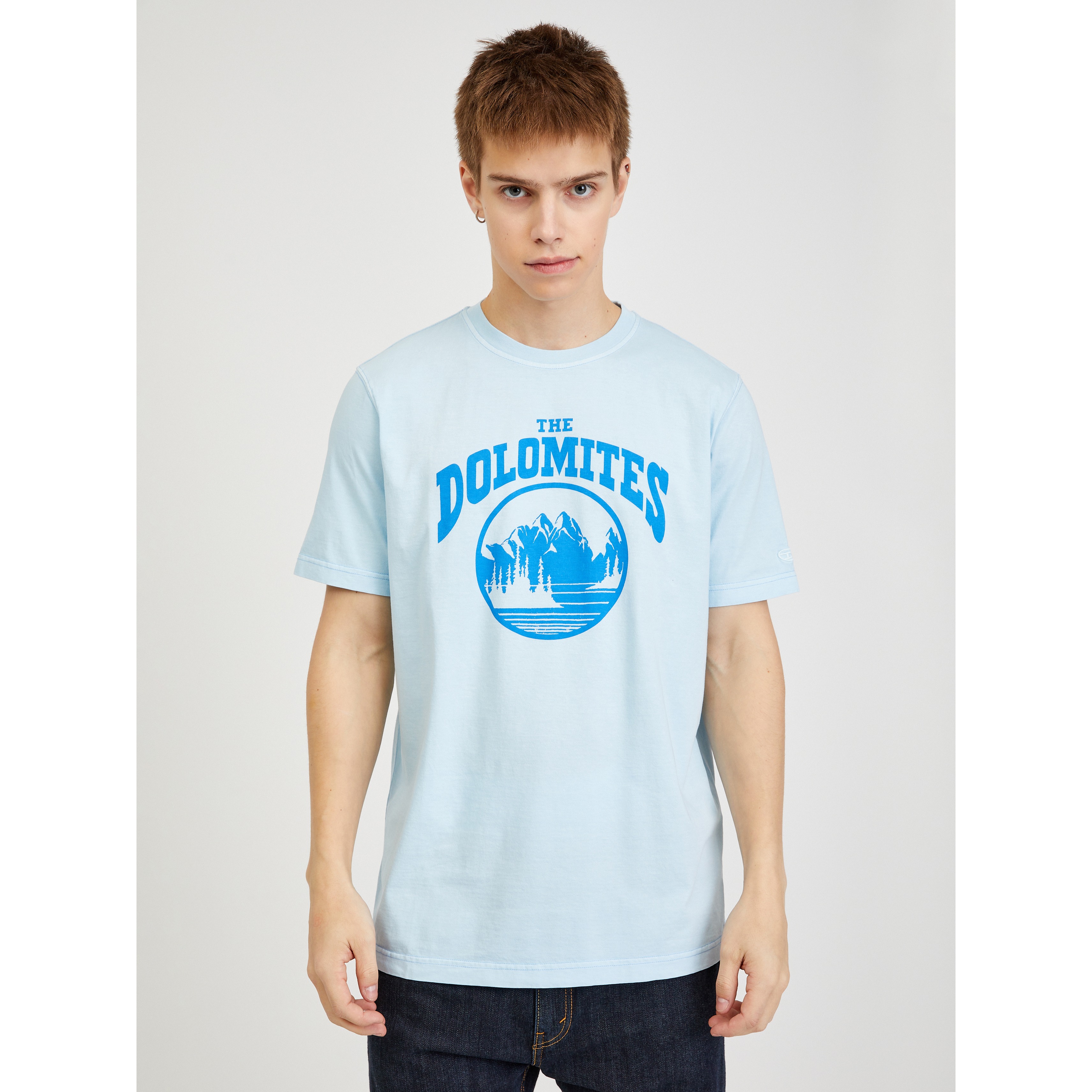 Levně Světle modré pánské tričko Diesel - Pánské