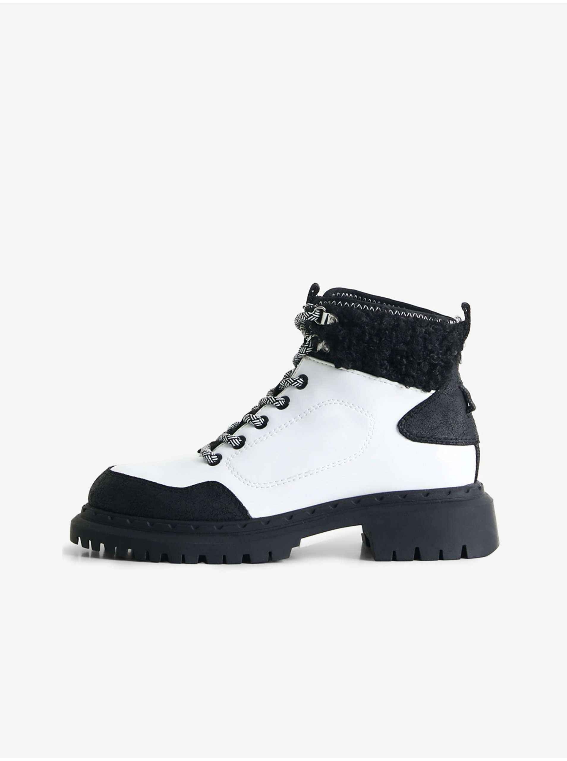 Black & White Desigual Trekking White Ankle Boots - Ladies