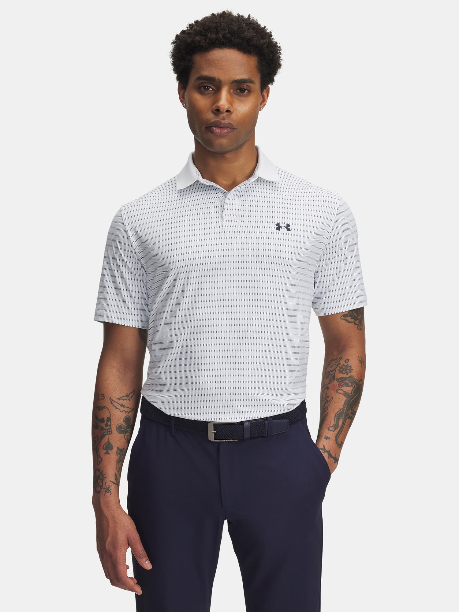 Mens T-shirt Under Armour UA Drive Chill Printed Polo-WHT - Mens