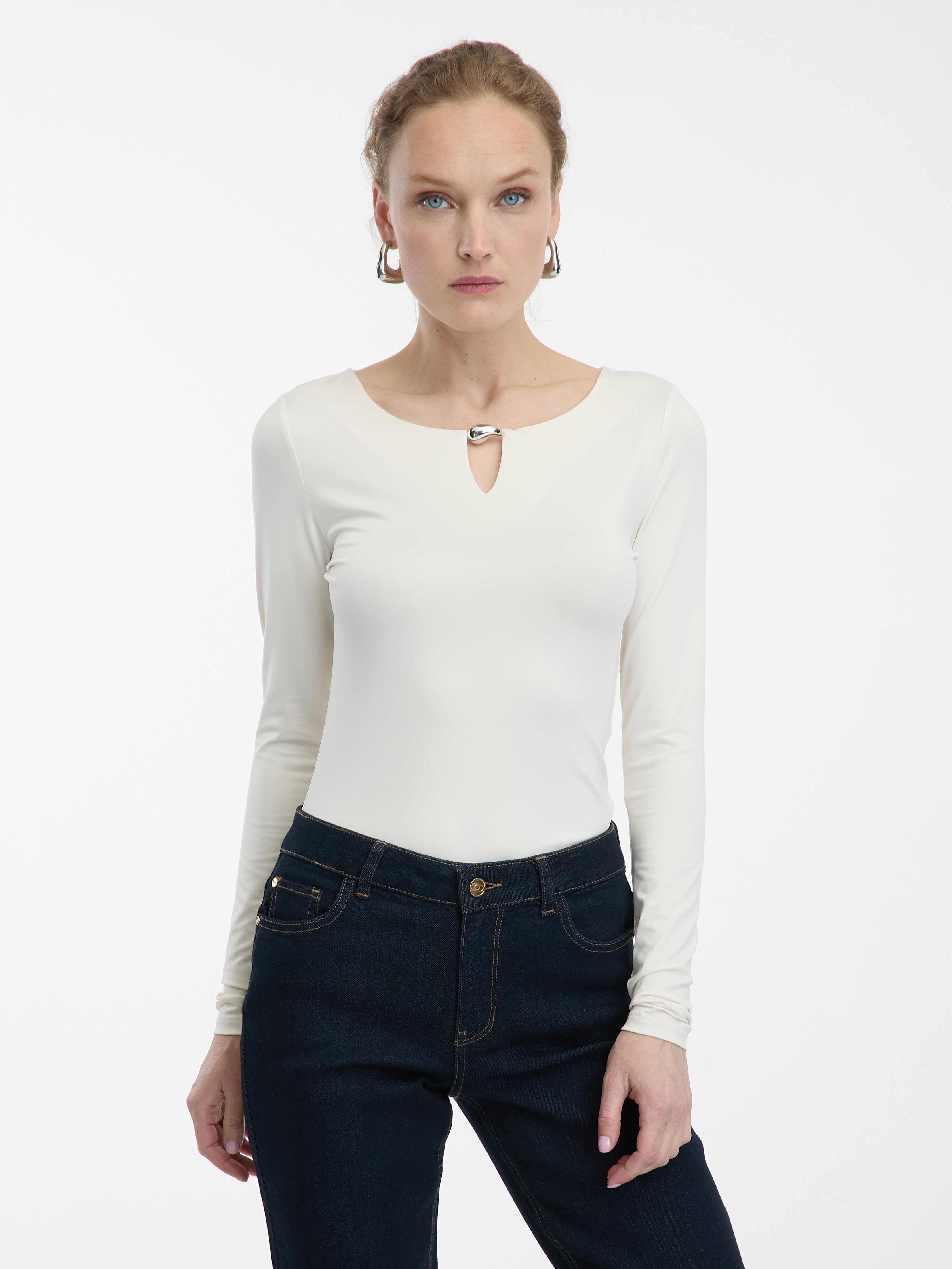 Krémový dámský top s dlouhým rukávem