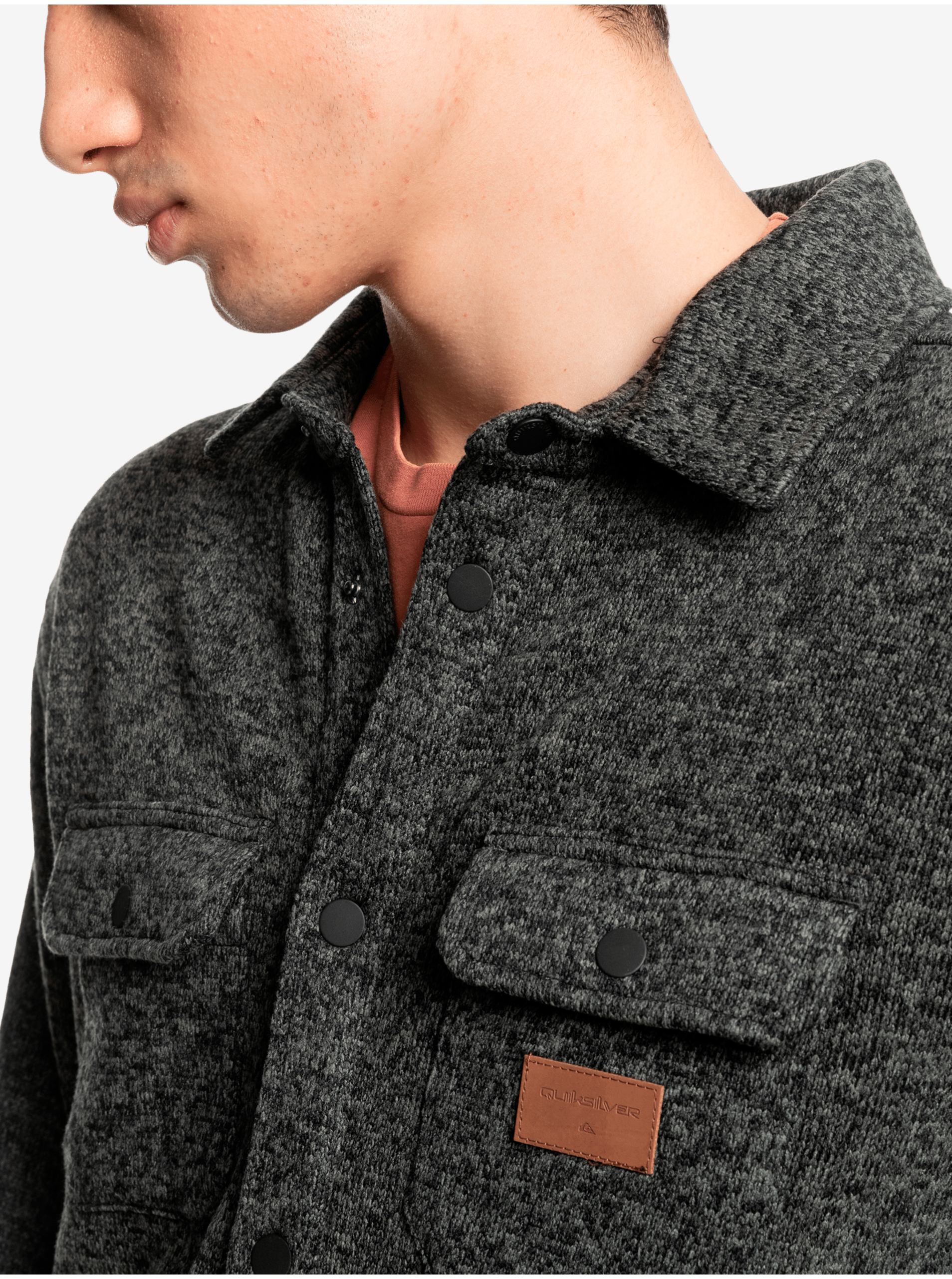 Dark Grey Men's Brindle Shirt with Quiksilver Keller Shirt Pockets - Men's
