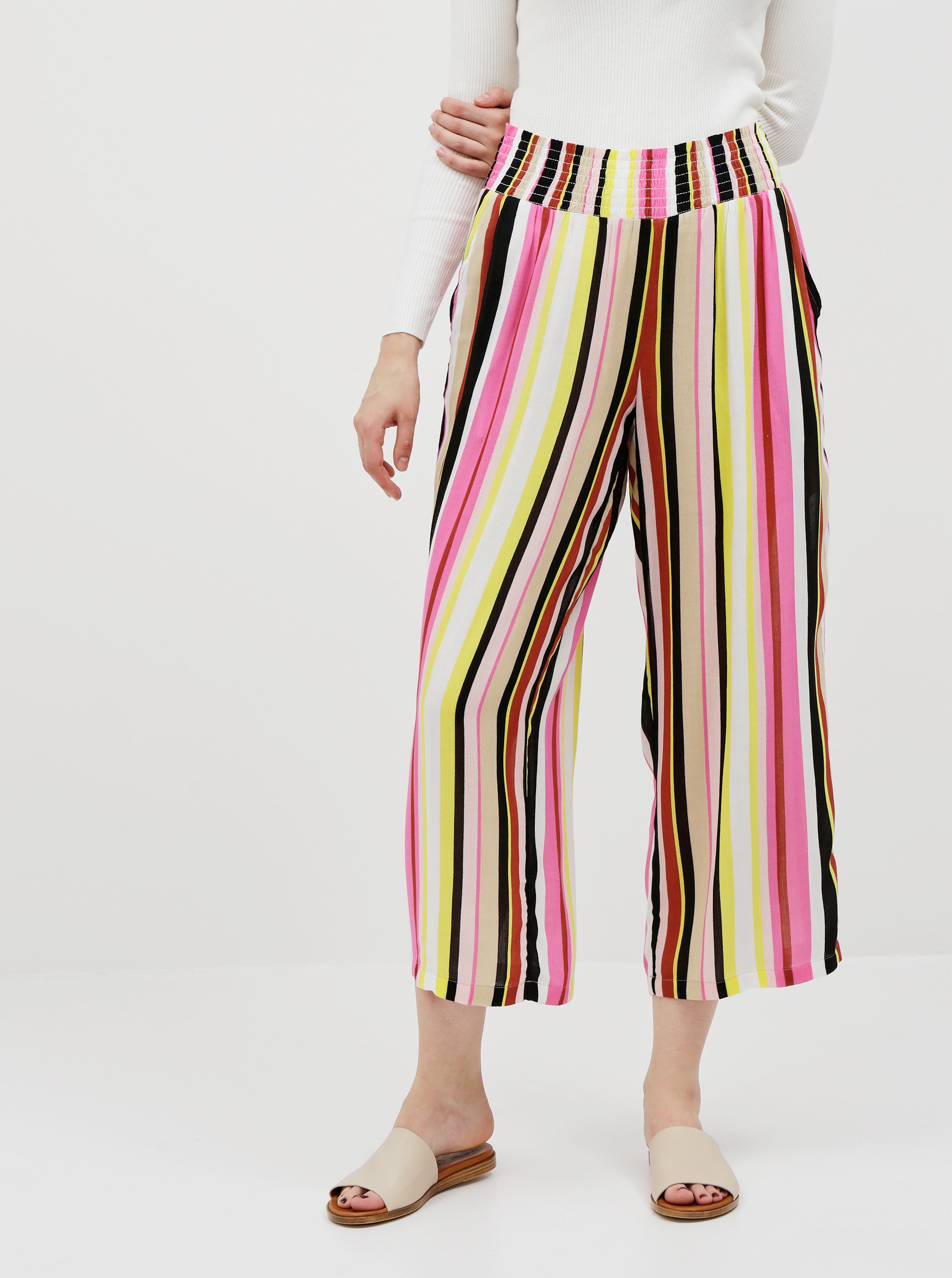 Yellow-Pink Striped Culottes Noisy May Flora - Ladies