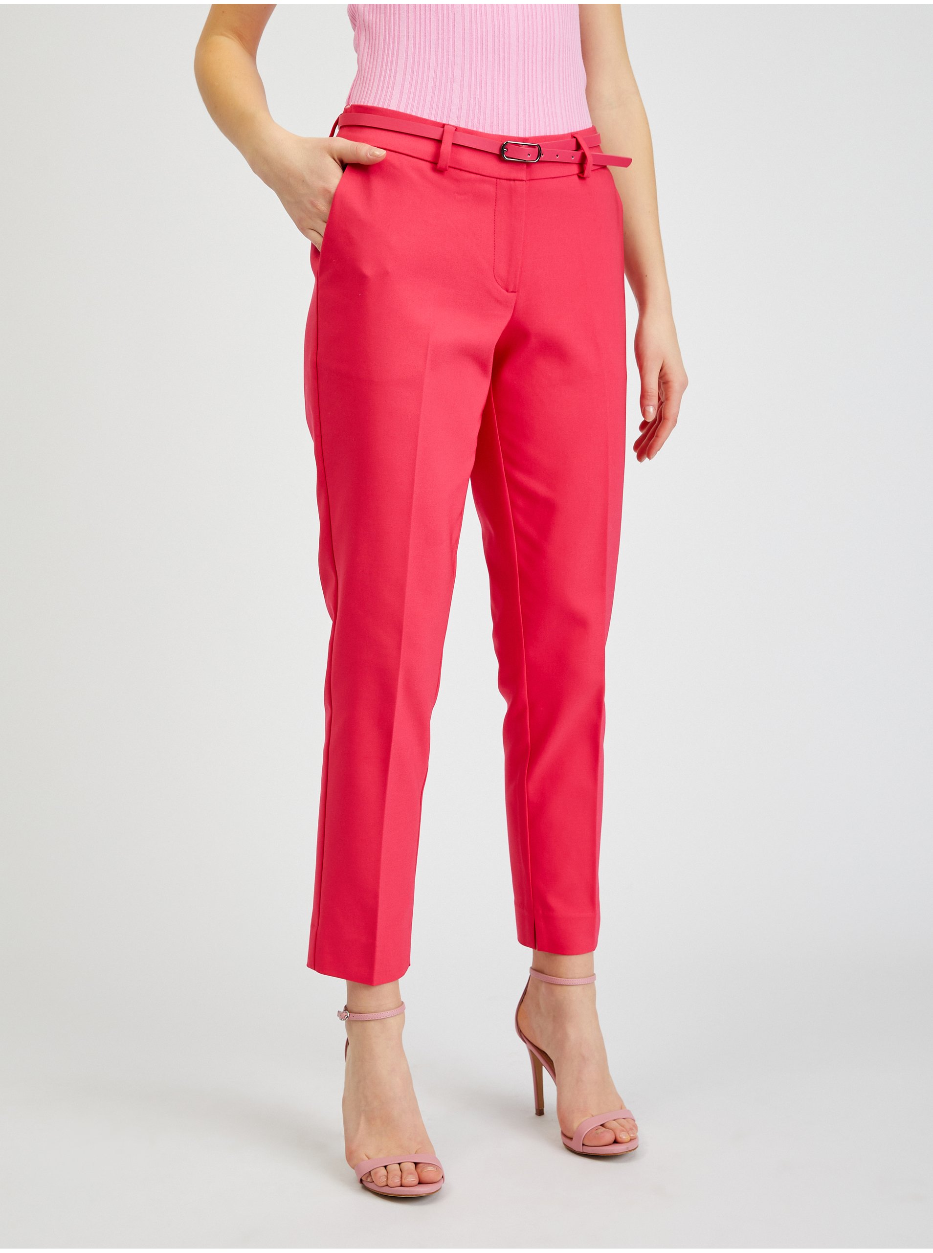 Orsay Dark Pink Womens Shortened Pants with Strap - Women