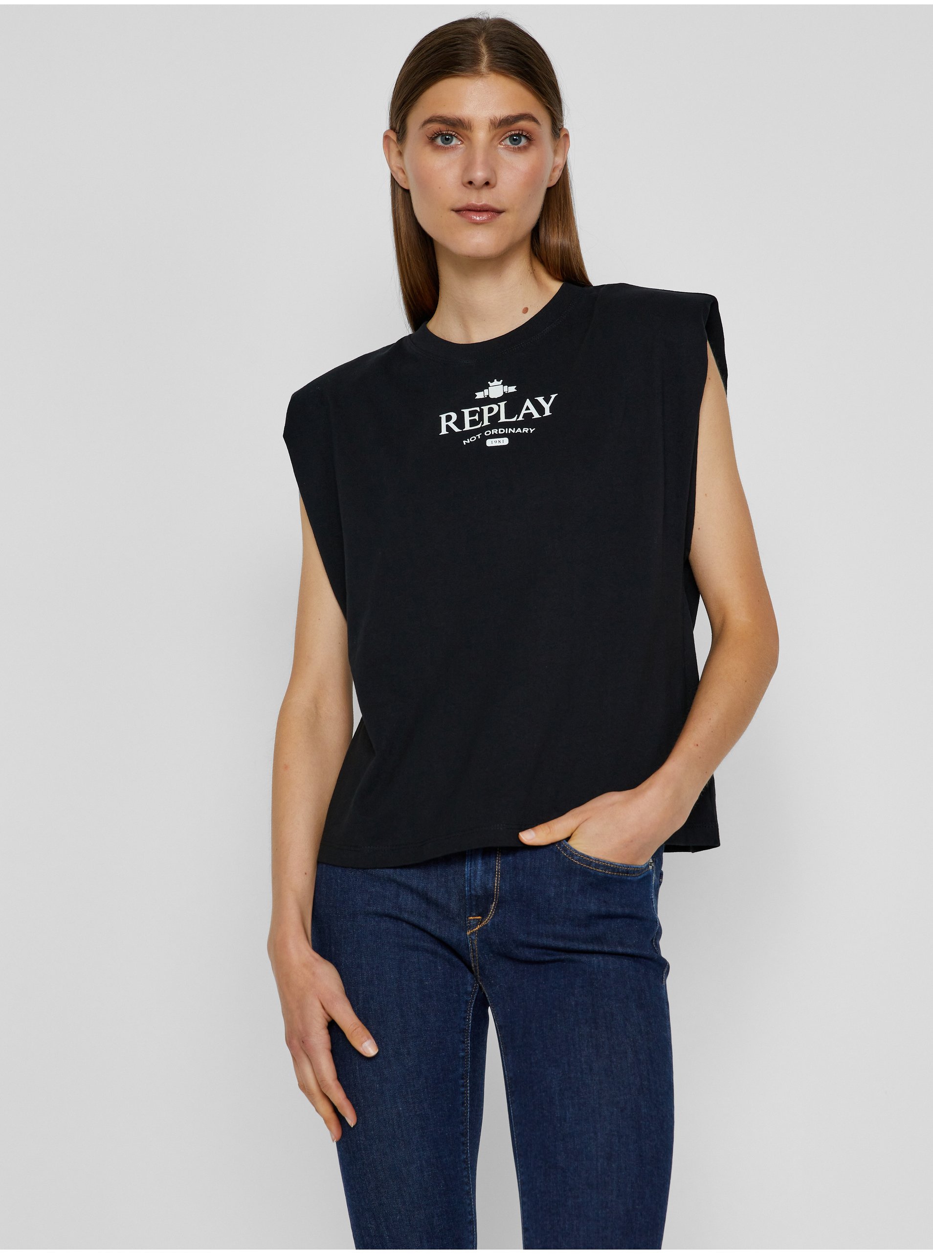 Black Women's T-Shirt with Replay Print - Women