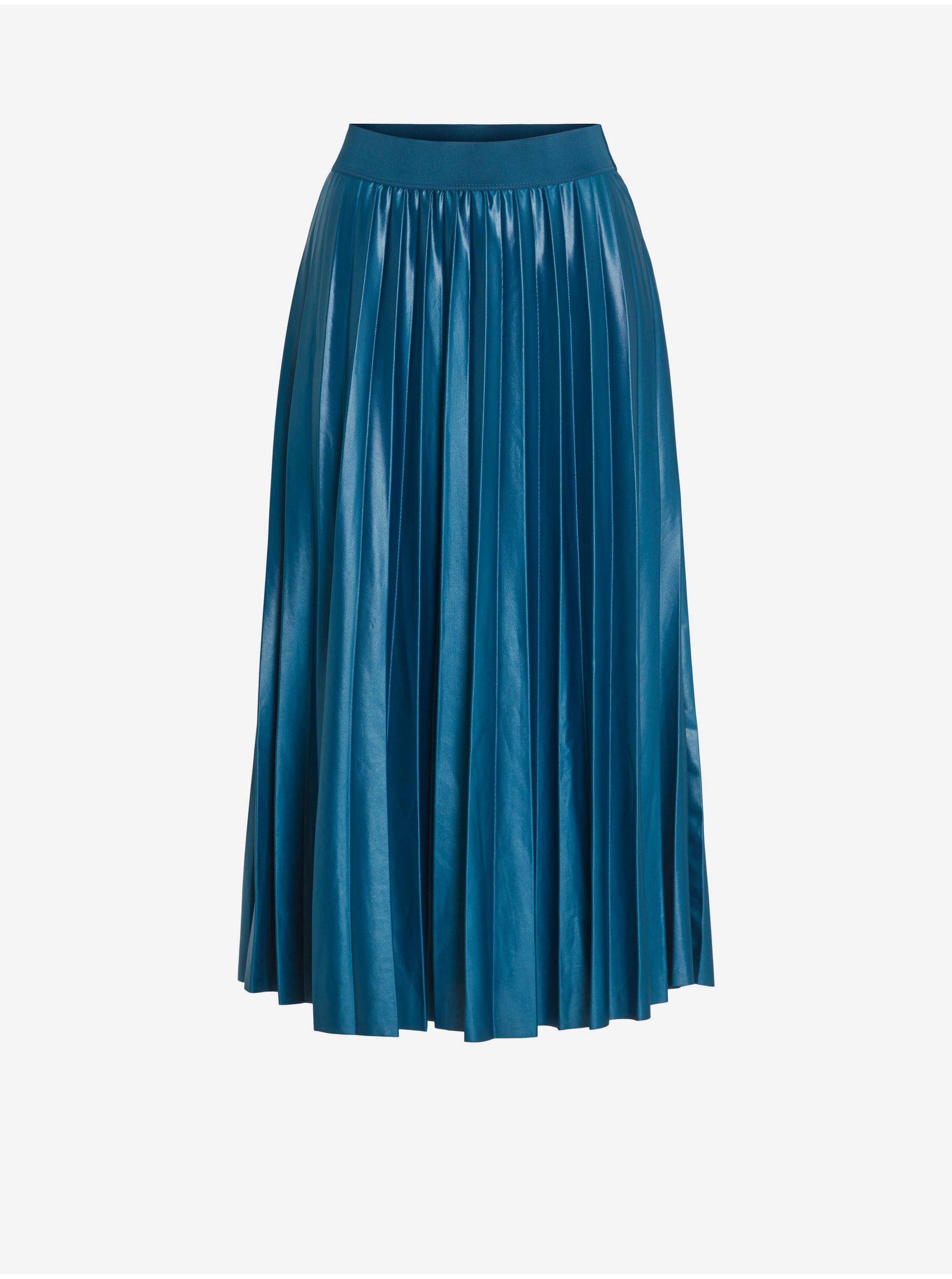 Blue Ladies Satin pleated midi skirt VILA Nitban - Ladies