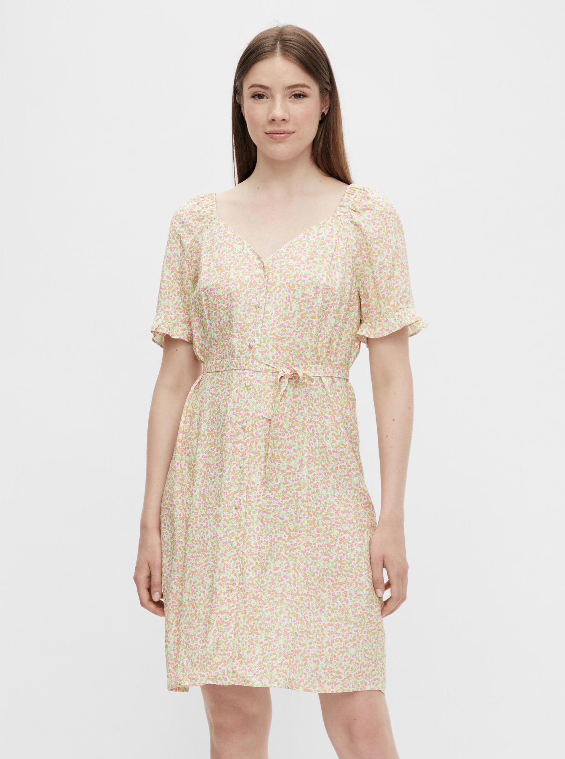 Cream Floral Dress With Tie Pieces Timberly - Women