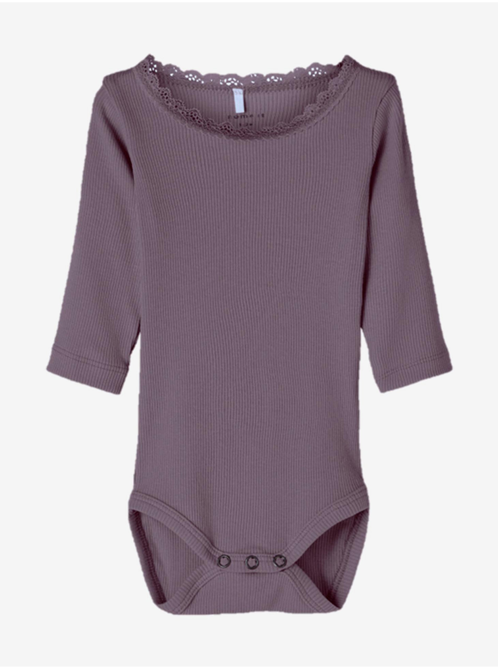 Purple girls' ribbed bodysuit with lace name it Kab - Girls