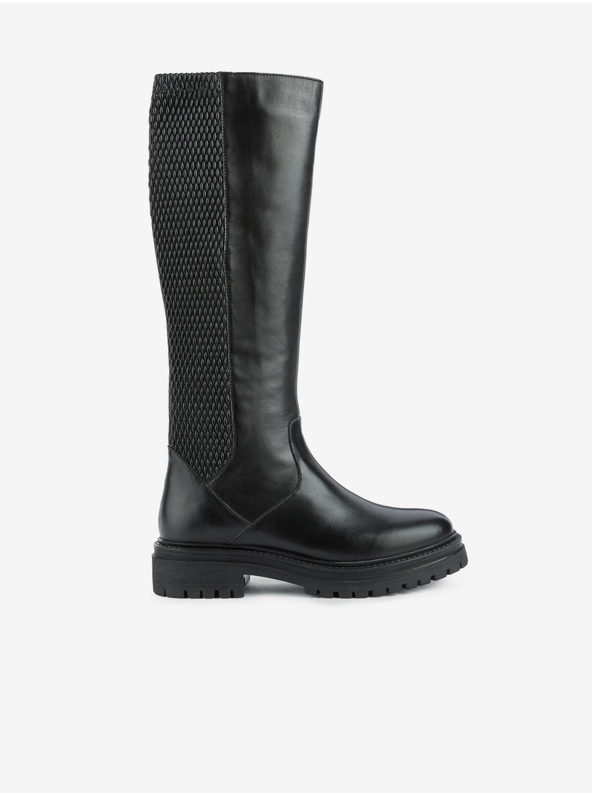 Black womens boots with leather details Geox Iridea - Womens