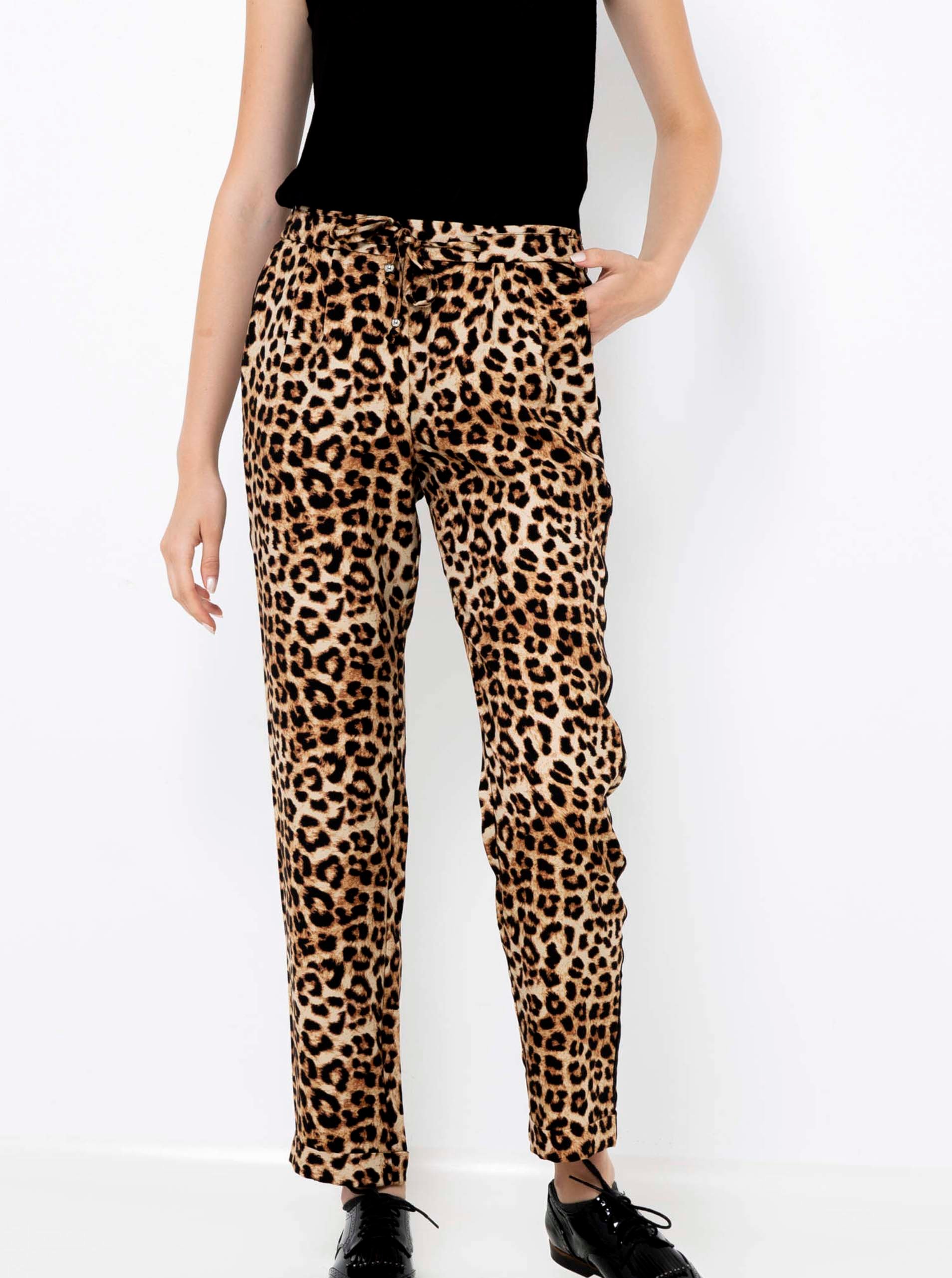 Béžové nohavice s leopardou potlačou CAMAIEU - ženy