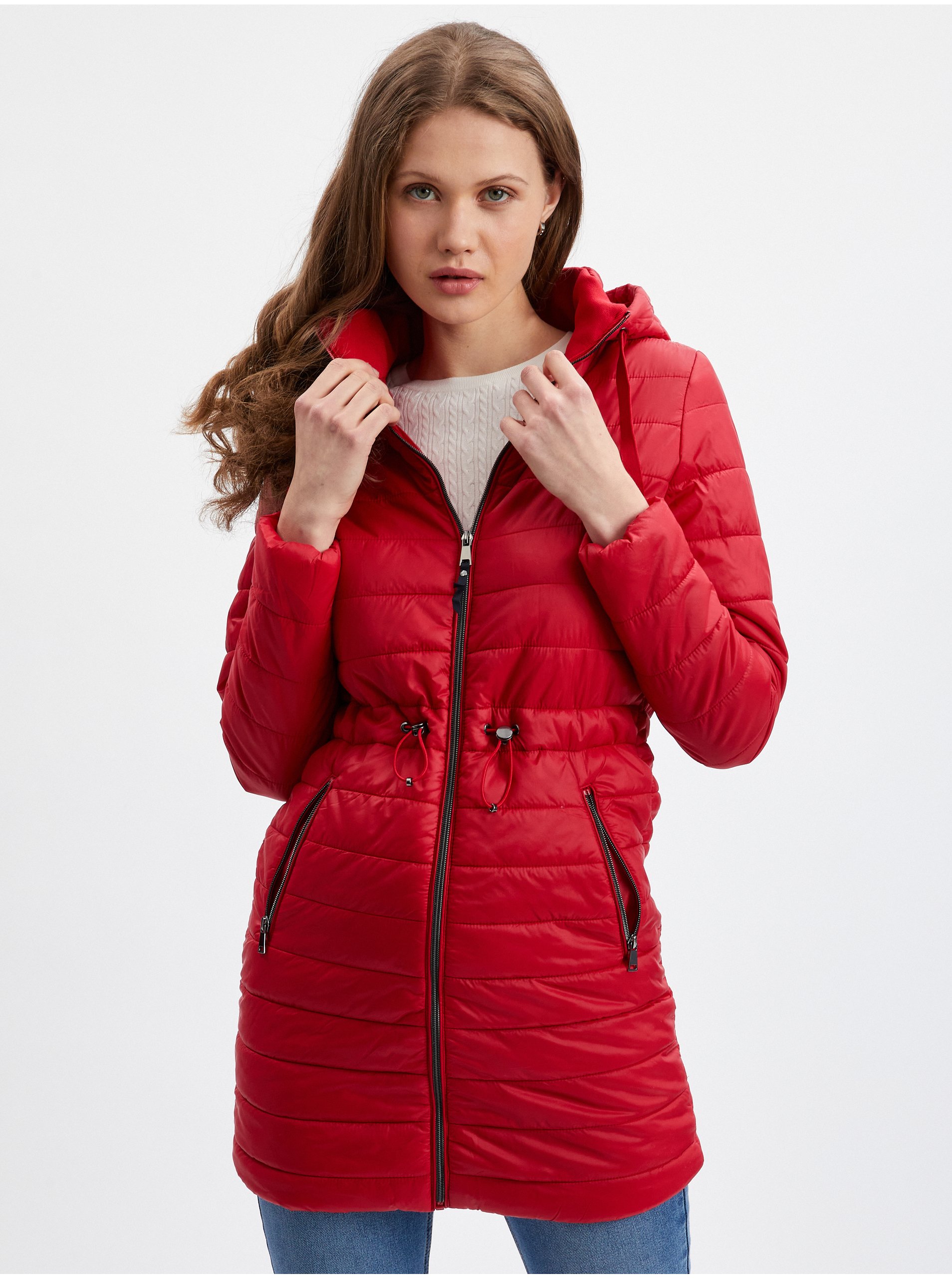 Levně Orsay Červený dámský prošívaný kabát - Dámské
