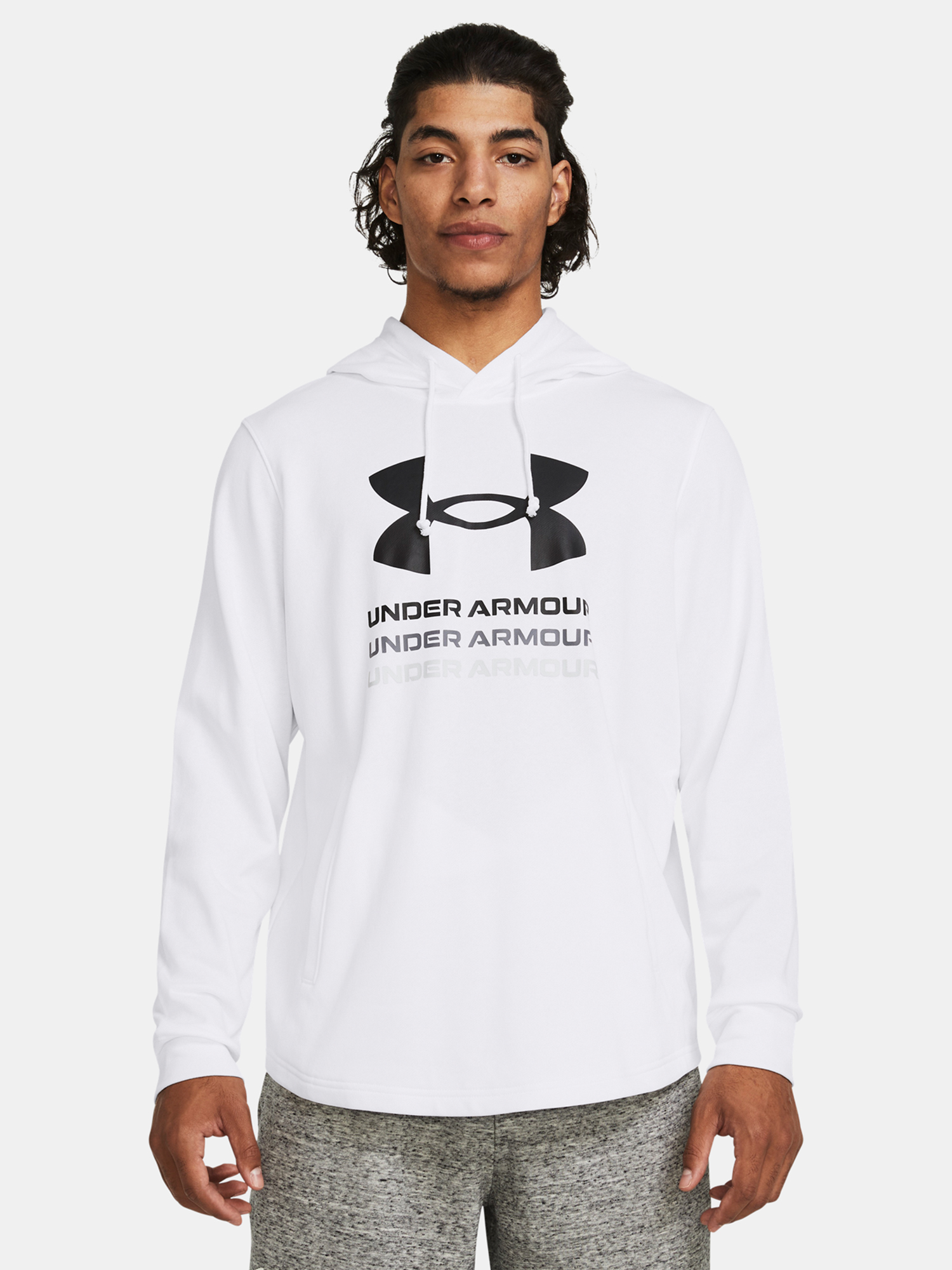 Biela športová mikina Under Armour UA Rival Terry Graphic Hood