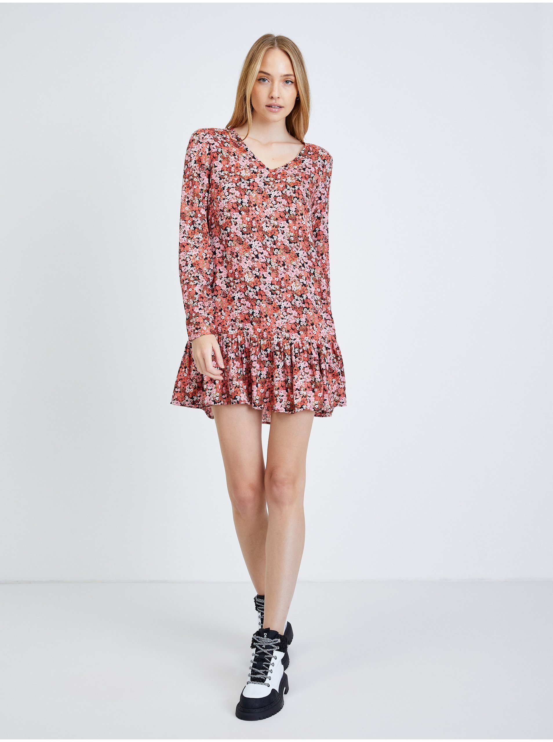Red-pink Floral Dress Noisy May Bella - Women