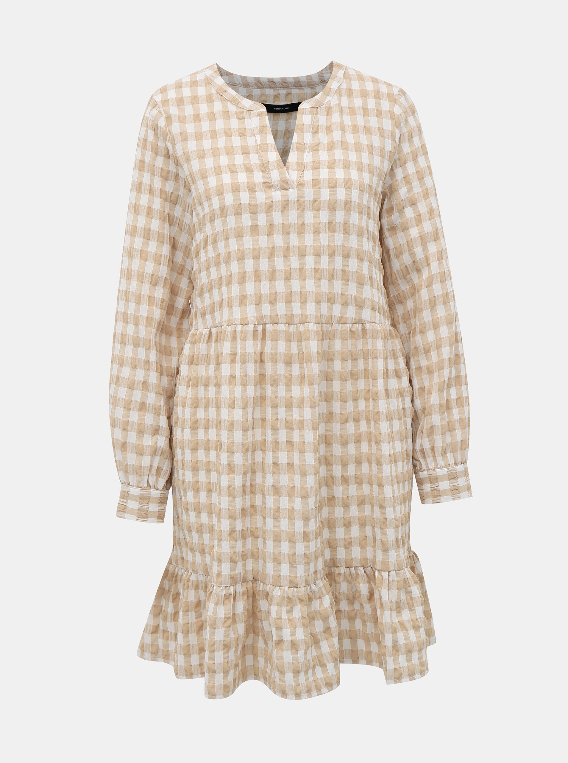 White-beige checkered dress VERO MODA Kimi - Women's