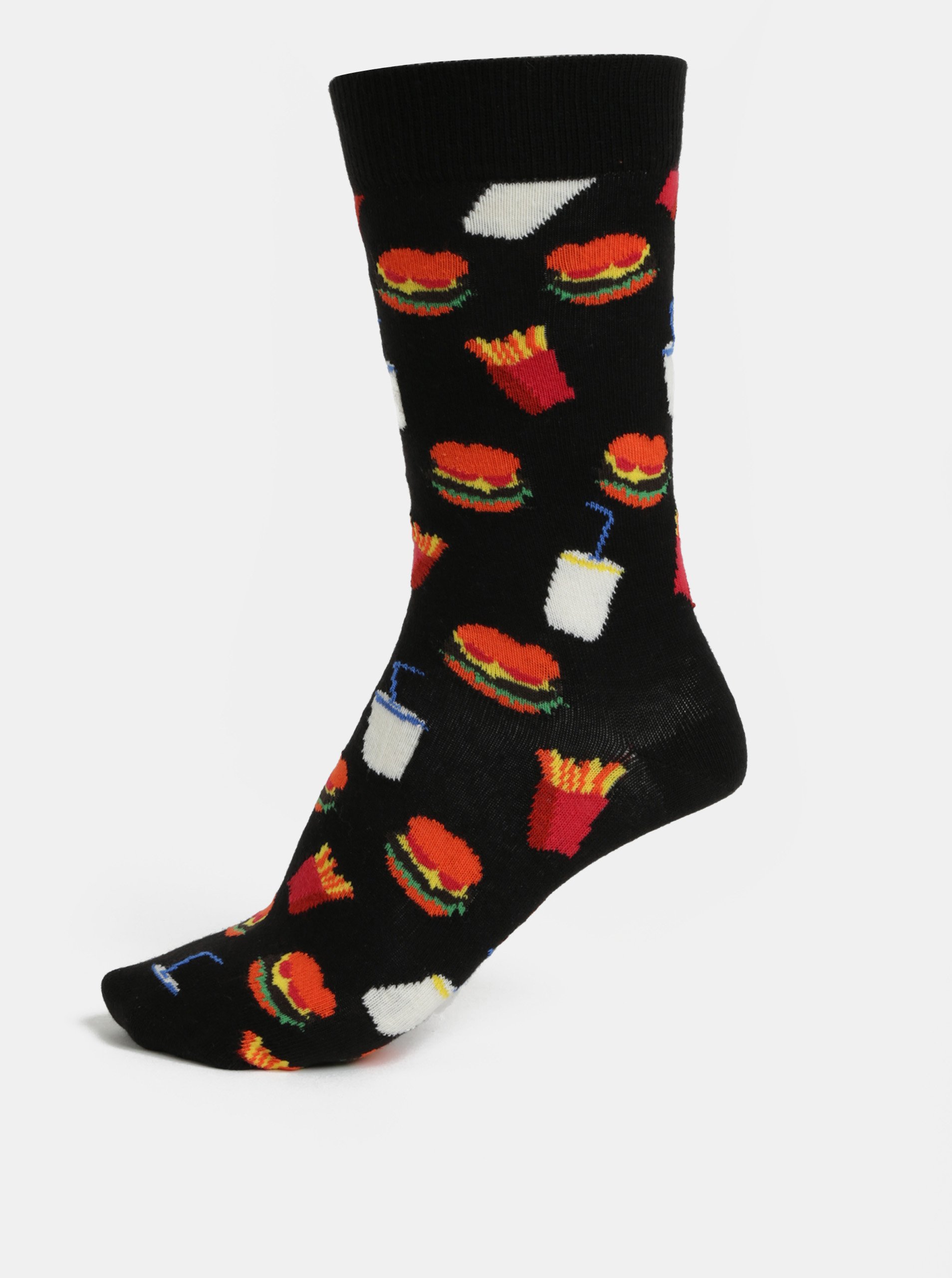 Levně Černé vzorované unisex ponožky Happy Socks Hamburger