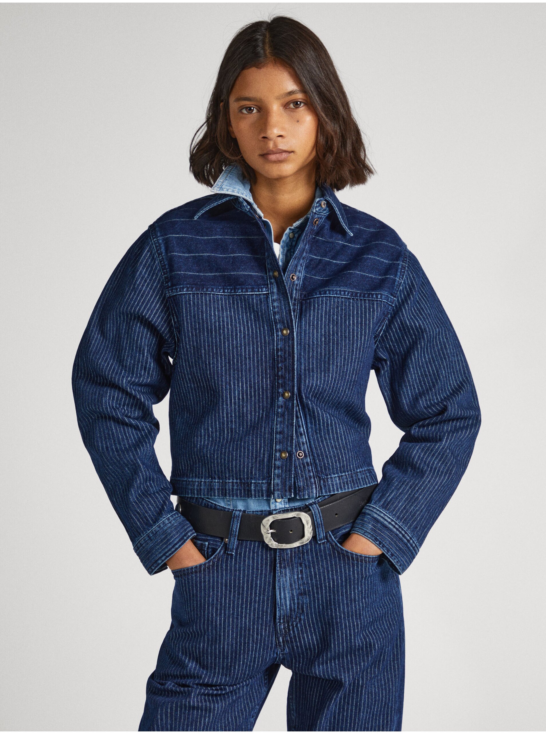 Blue Women's Striped Denim Jacket Pepe Jeans Mika Stripe - Women