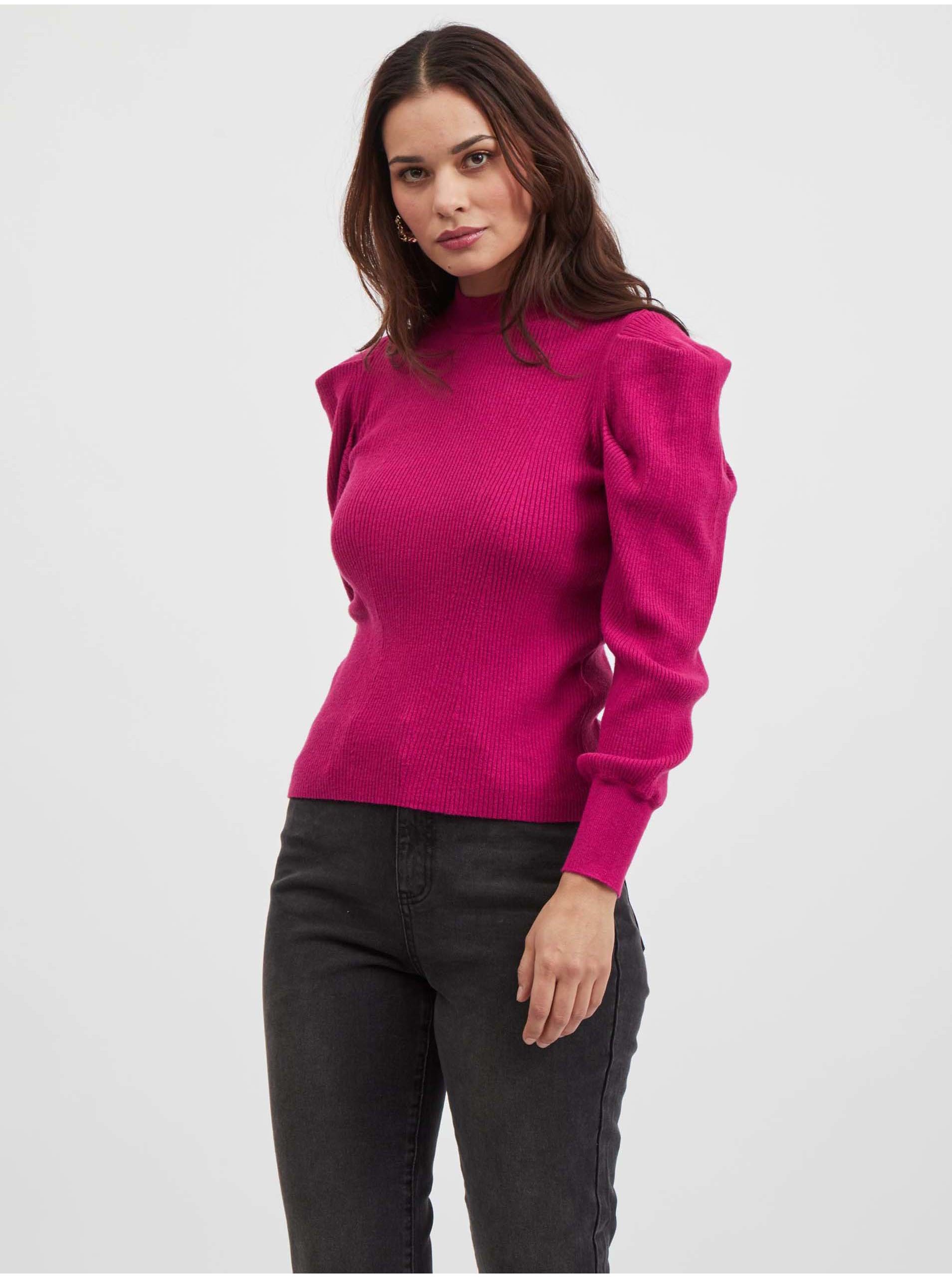 Pink sweater with stand-up collar VILA Visygga - Women