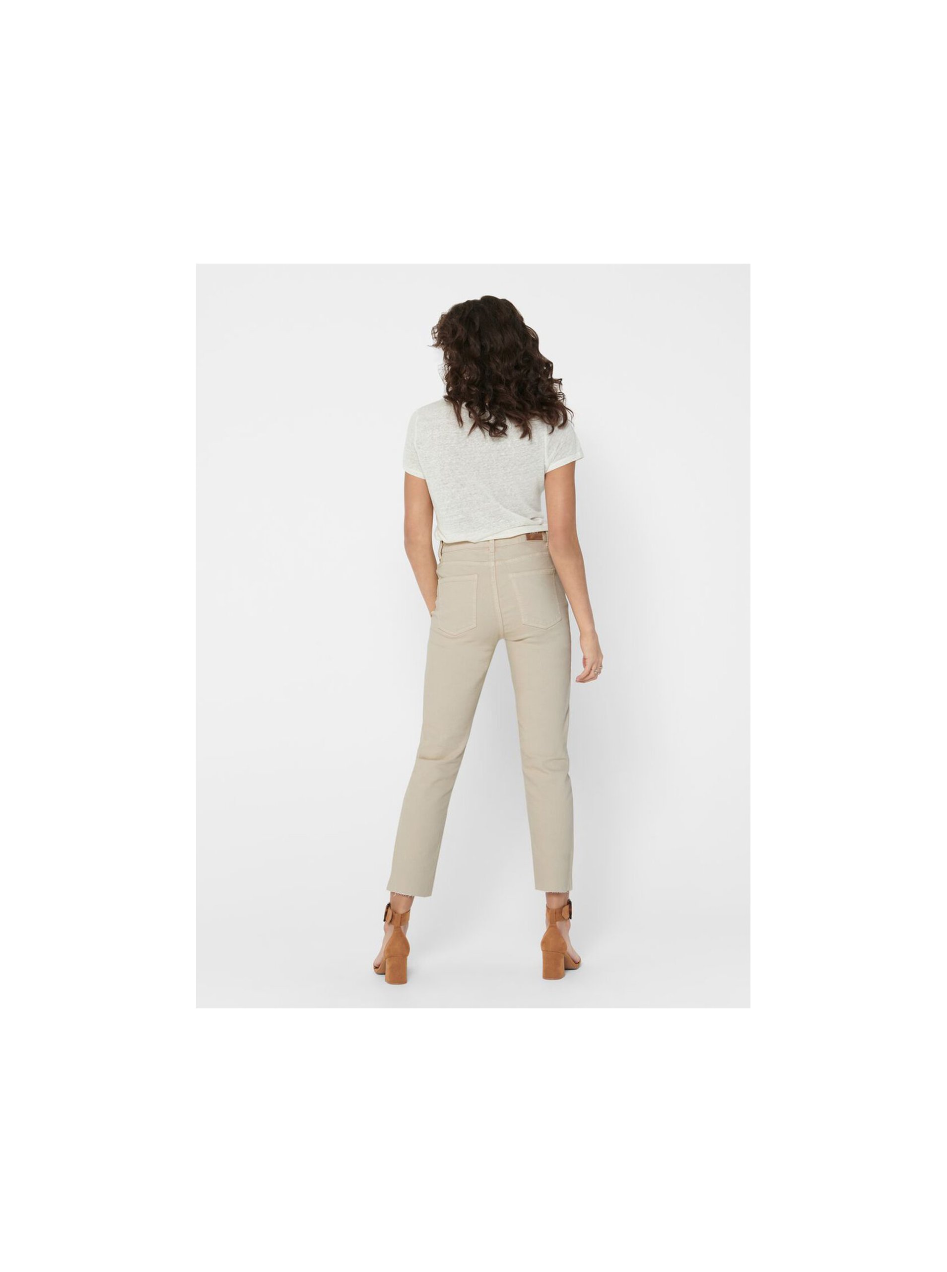 Beige women's cropped straight fit jeans ONLY Emily - Women's