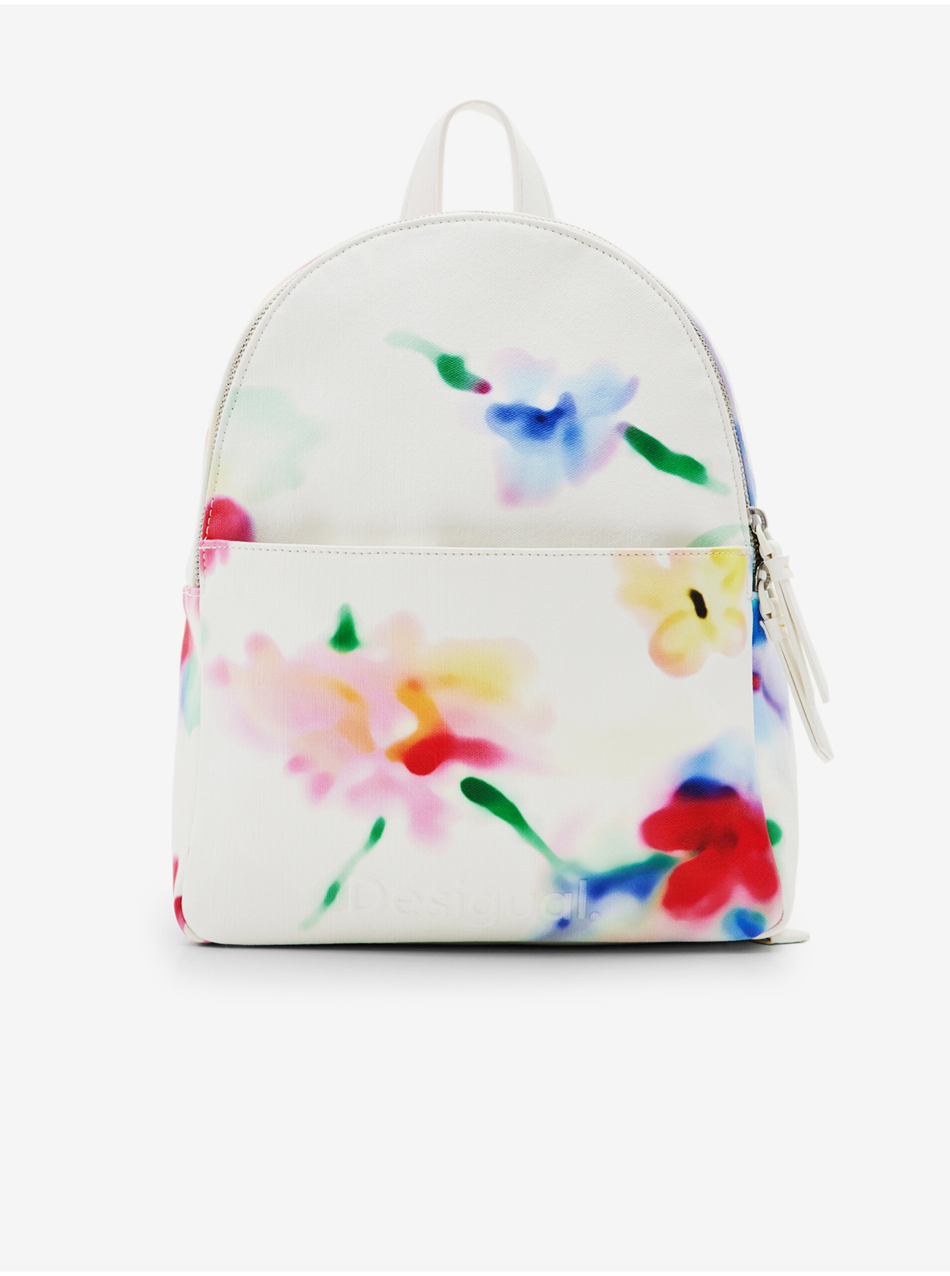 Levně Bílý dámský květovaný batoh Desigual Liquidflower Mombasa Mini - Dámské