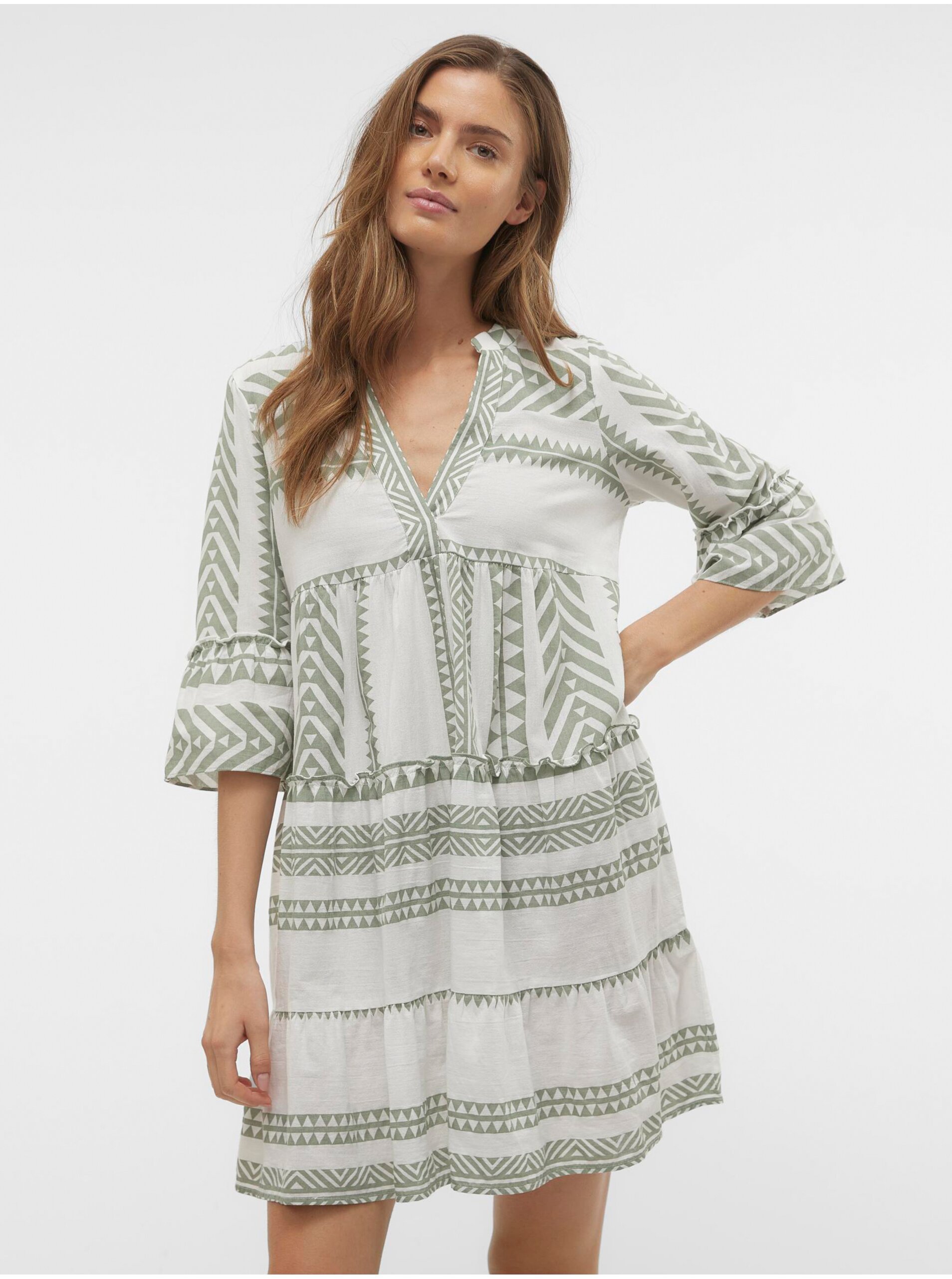 Green and White Women's Patterned Dress Vero Moda Dicthe - Women's