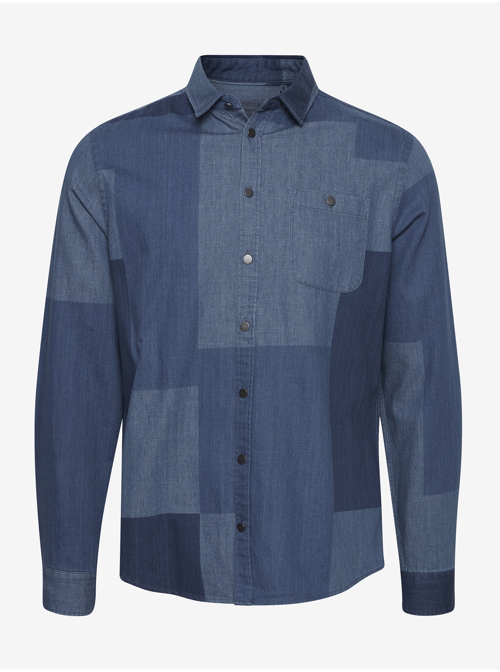 Levně Modrá džínová vzorovaná košile Blend Patchwork - Pánské